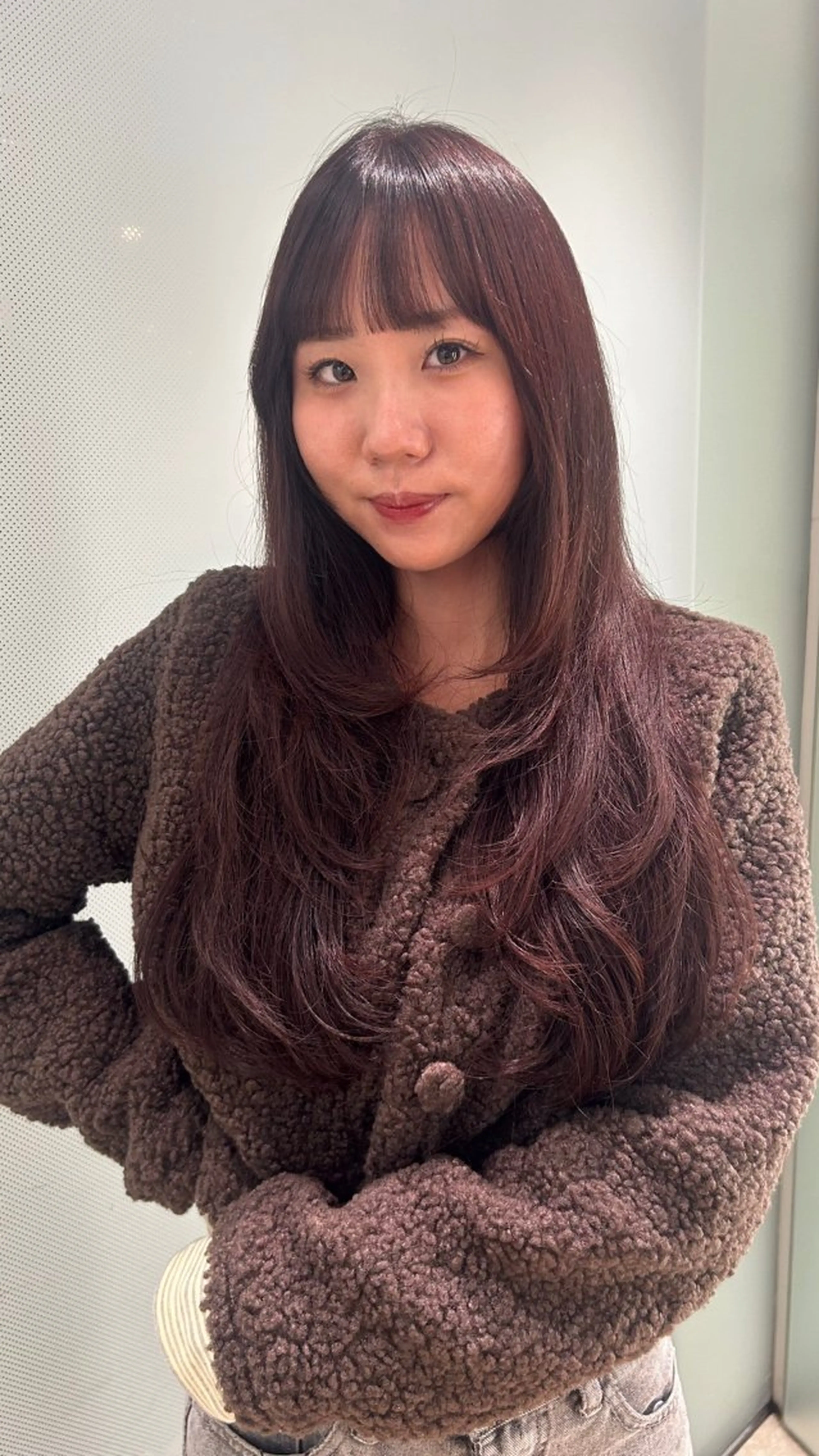 ロング レッドブラウン ハッシュカット 高山沙来/ストレート パーマ特化/縮毛矯正のヘアスタイル