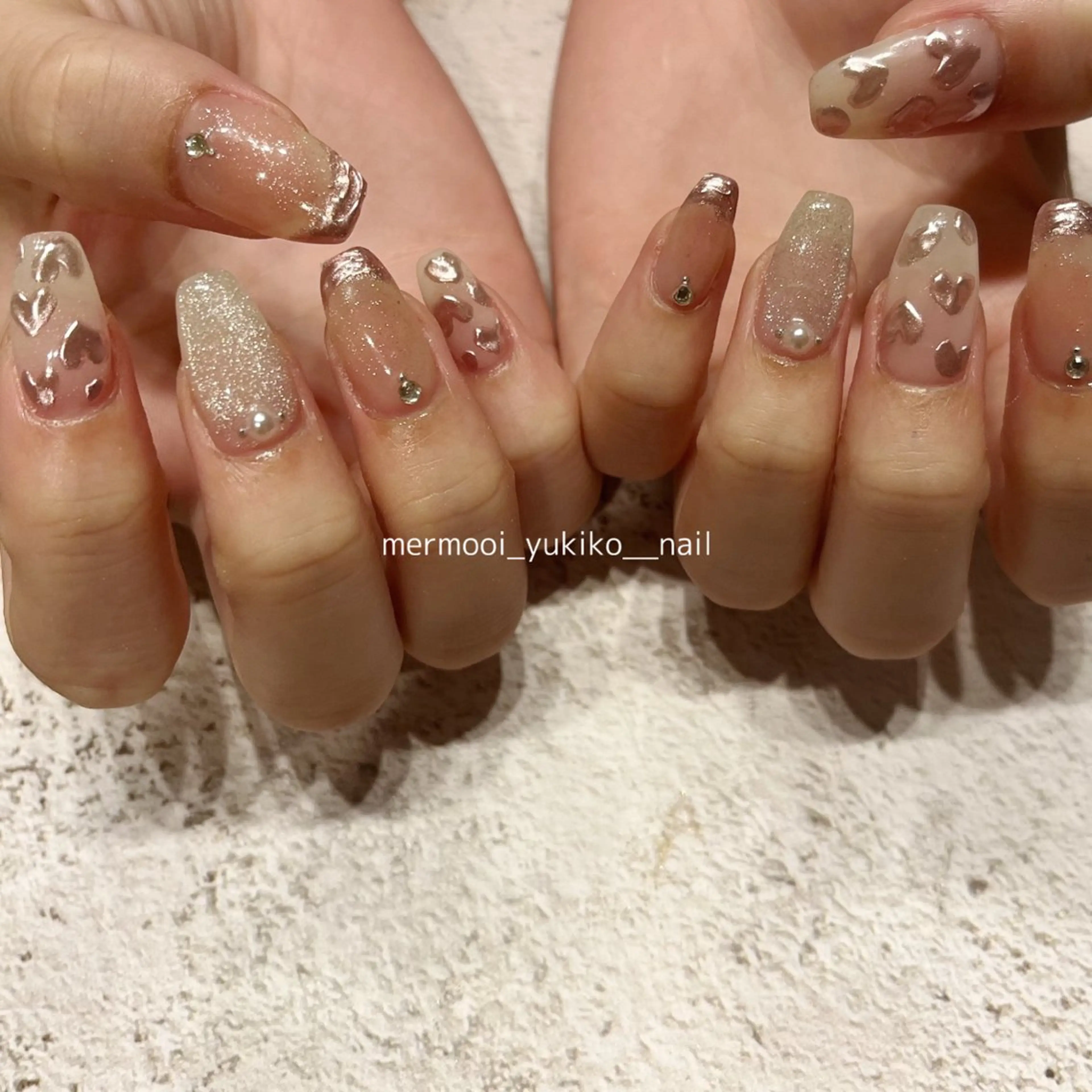 ネイル アートネイル フレンチネイル ジェルネイル ハート 韓国ネイル ハンドネイル melumooi nailのネイルデザイン