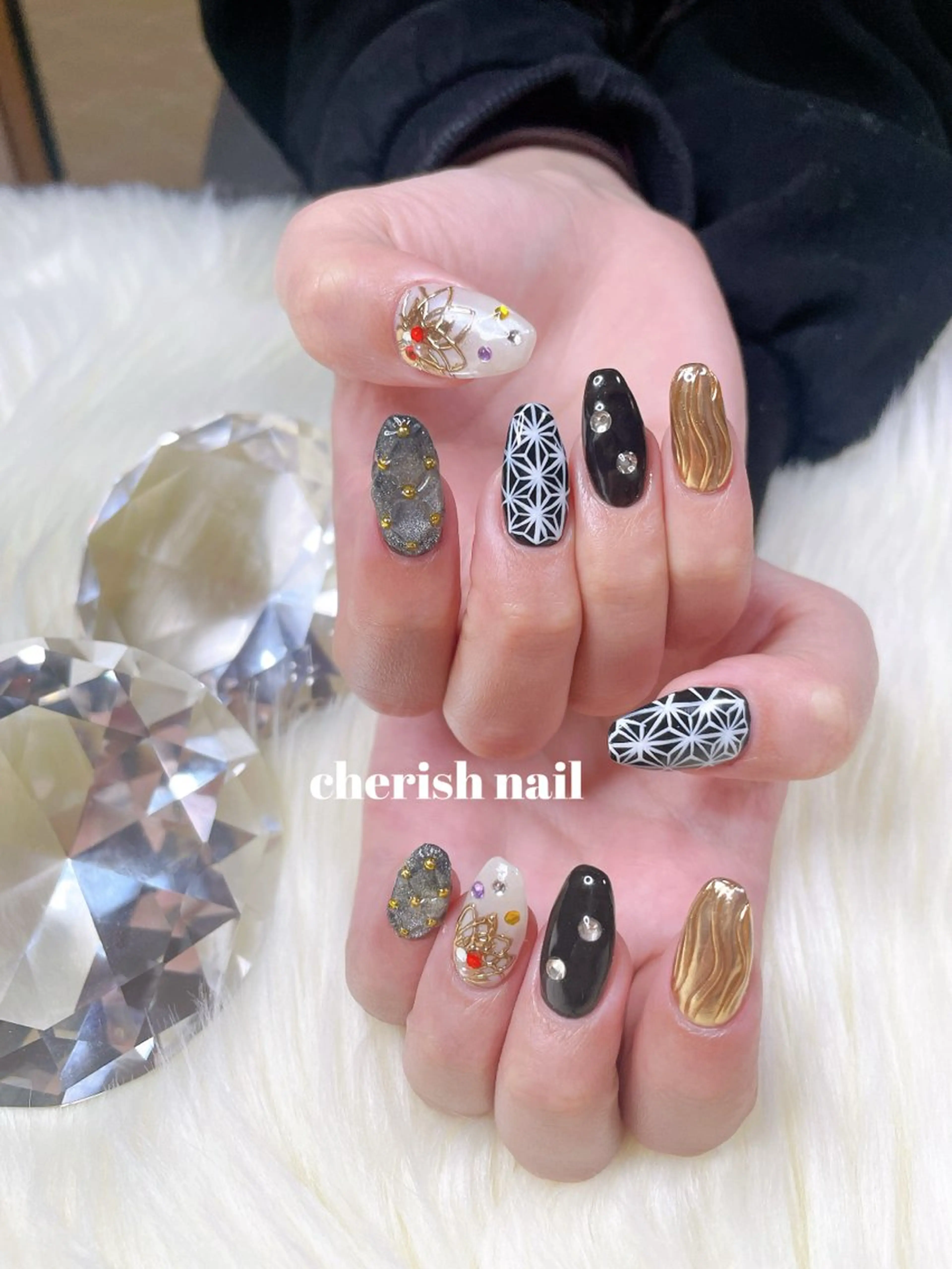 ネイル アートネイル 成人式 マグネットネイル ハンドネイル cherish nailのネイルデザイン