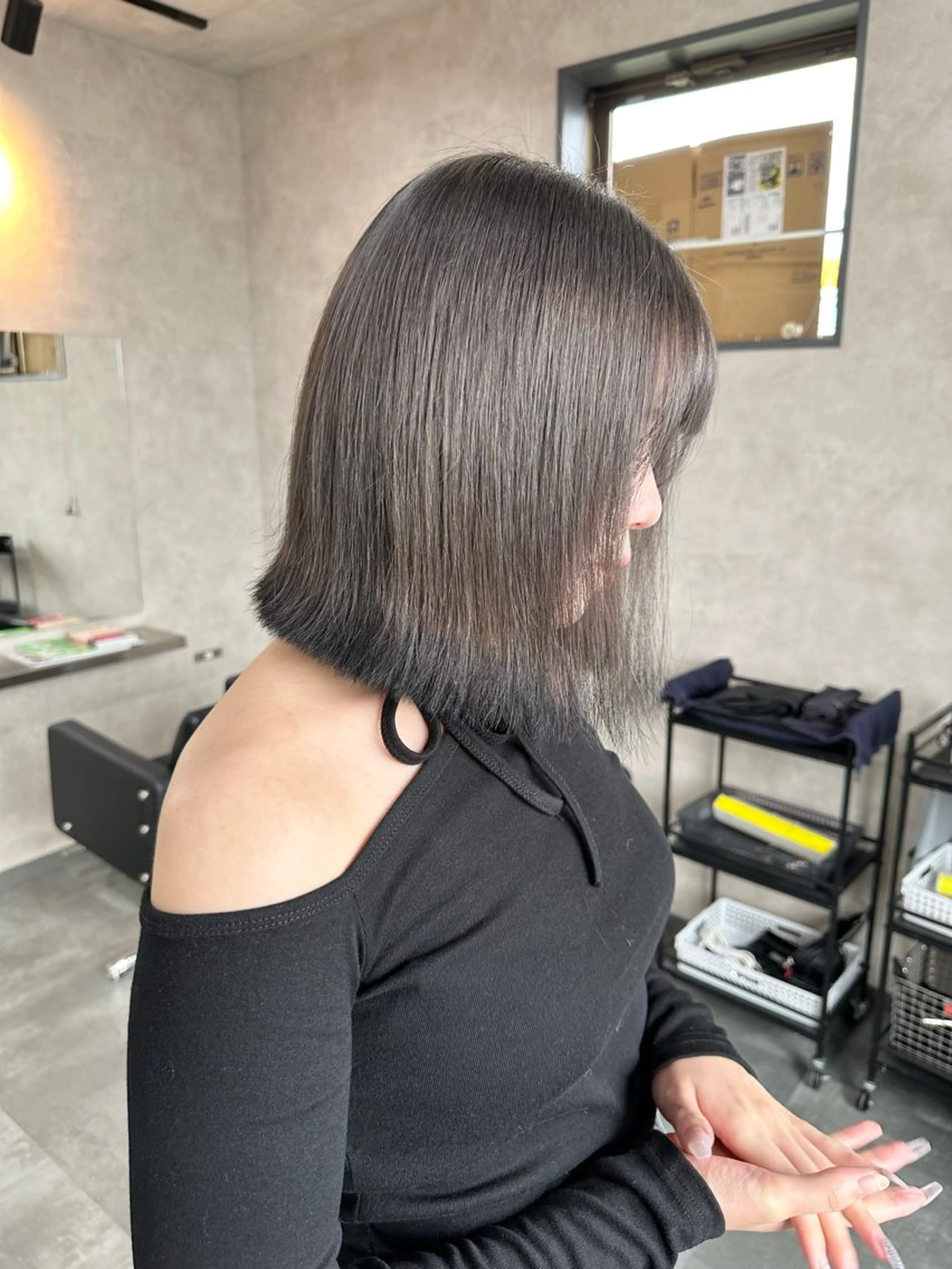 ミディアム カラー ヘアアレンジ 黒髪 グレージュ 境町/透明感カラー/ レイヤー/中茎涼太のヘアスタイル