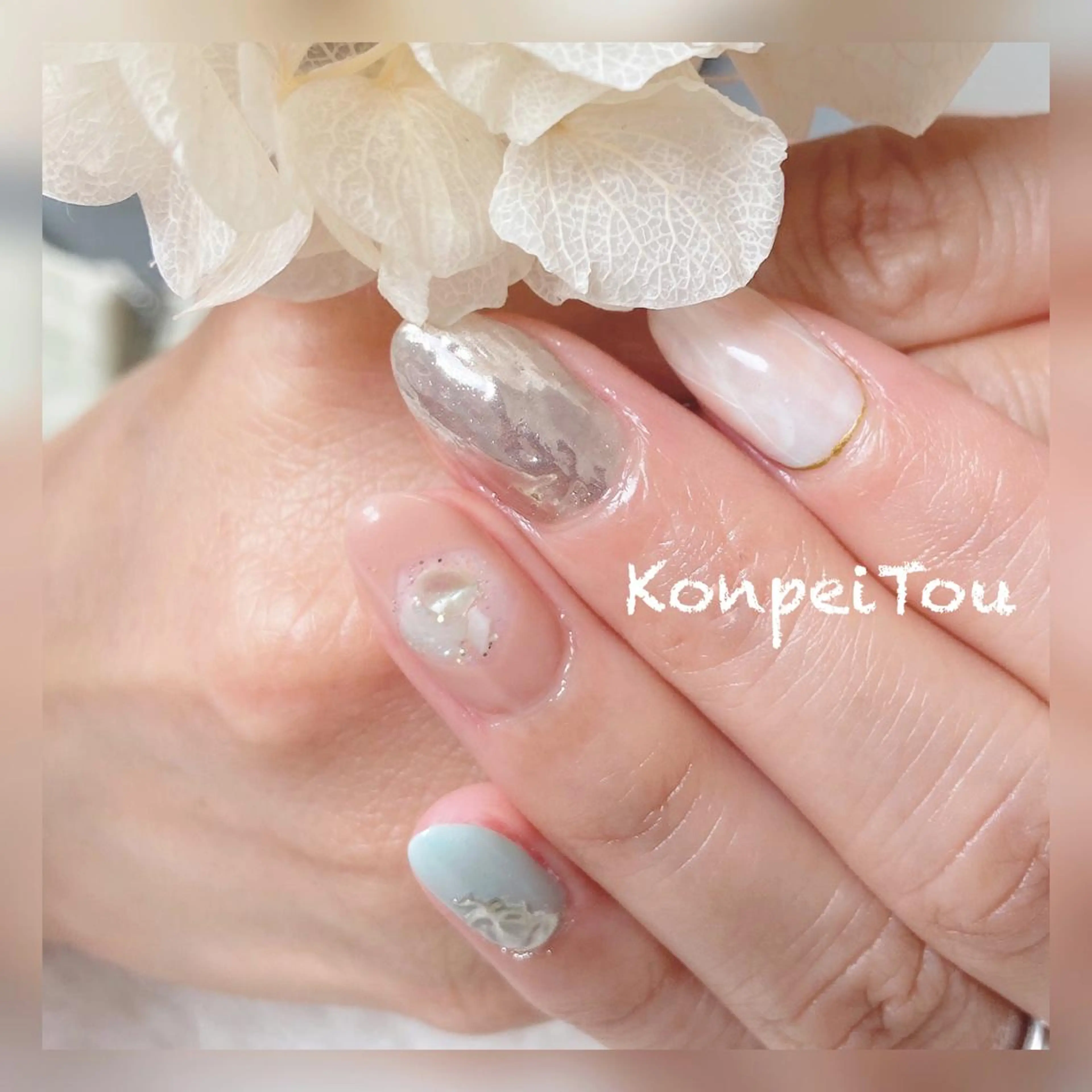 ネイル アートネイル 大理石ネイル(マーブル) ミラーネイル ニュアンスネイル ハンドネイル おうちのネイルサロン　konpeiTou〜こんぺいとう〜所属・おうちのネイルサロン KonpeiTouのネイルデザイン