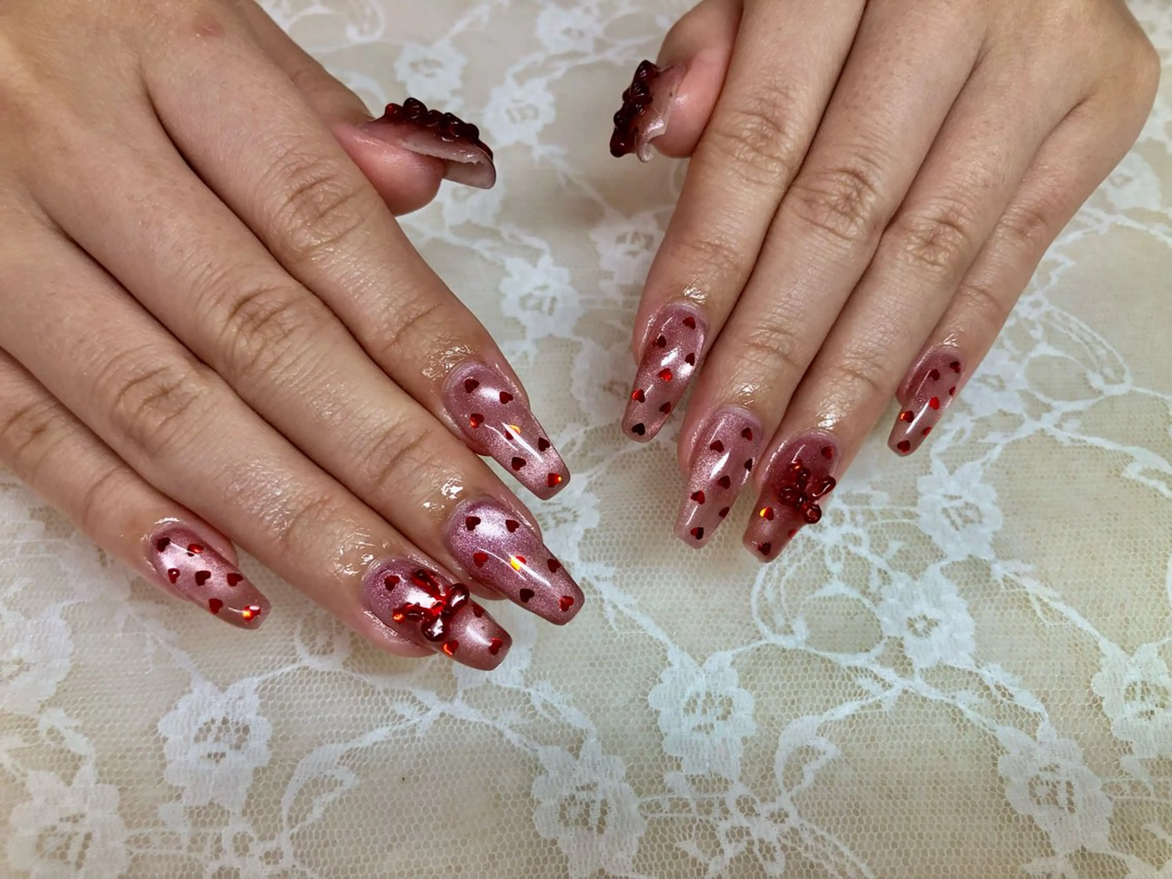 ネイル ハート ピンク ハンドネイル ハンドケア 心斎橋Salon Epokkuのネイルデザイン