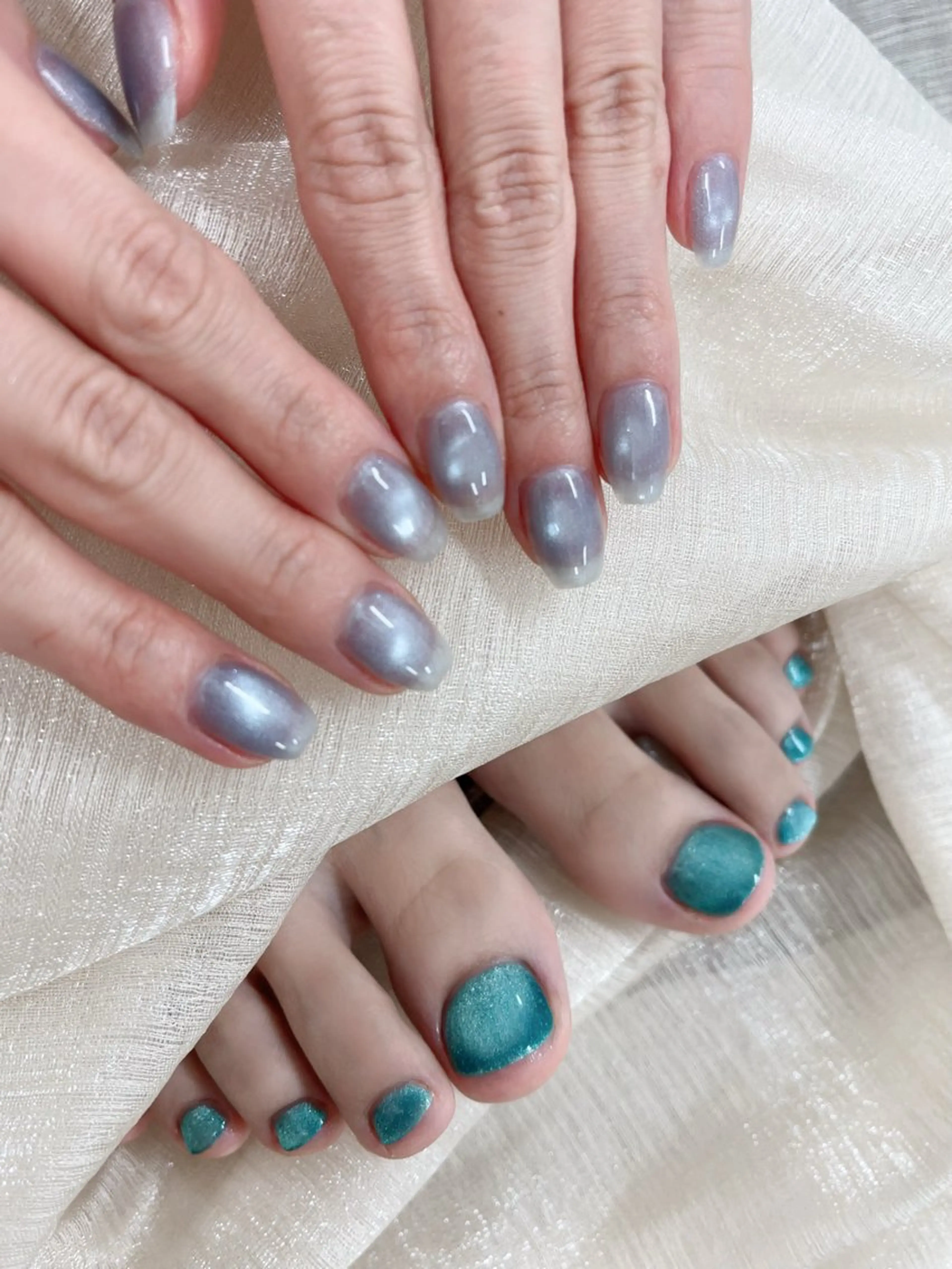 ネイル チークネイル フレンチネイル グラデーション キラキラネイル 韓国ネイル フットネイル DUO MI nail salonのネイルデザイン
