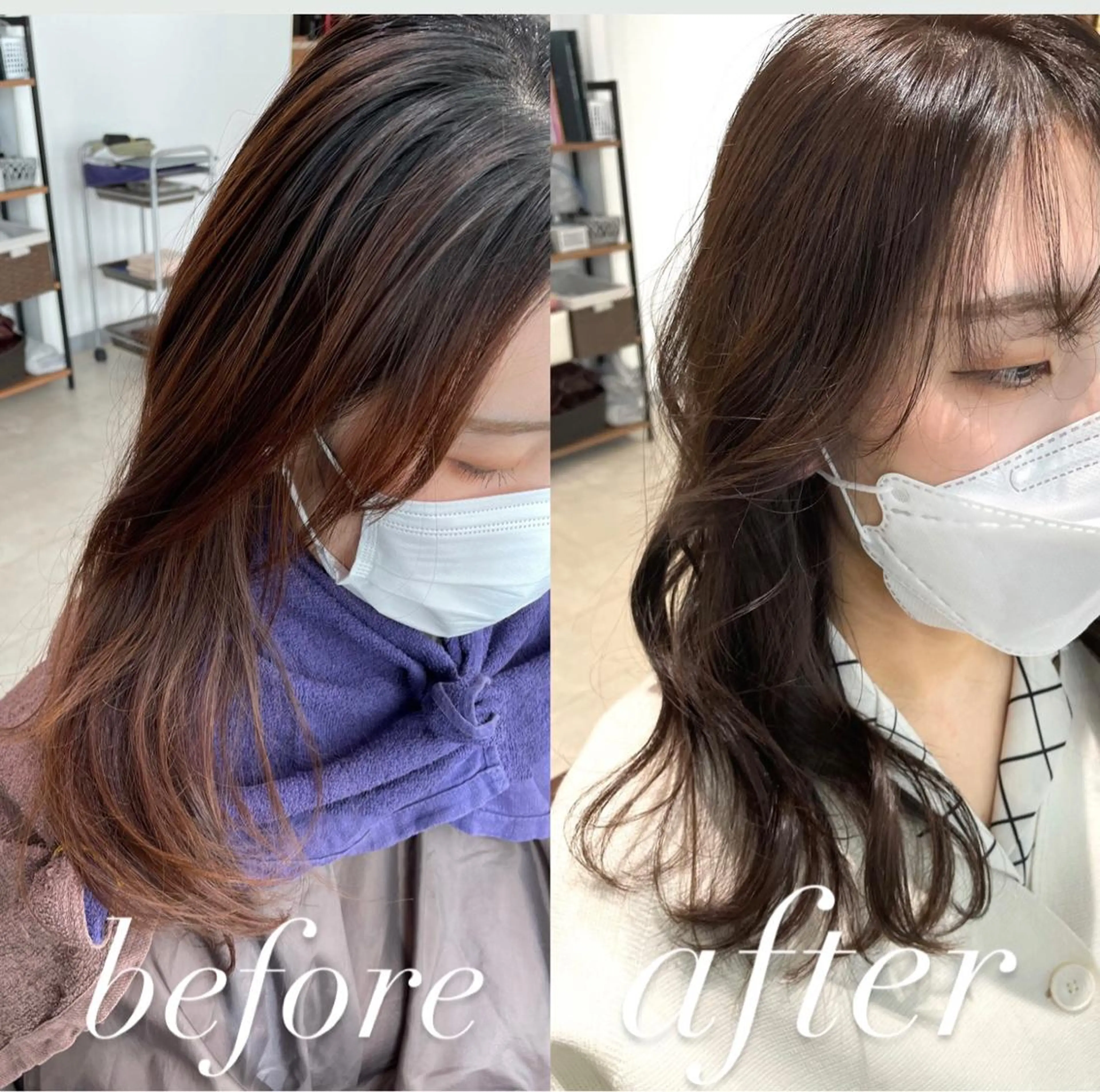 セミロング カラー グレージュ 韓国風ヘア カット ヘアカラー トリートメント 過去一の柔髪ヘア 🌿einshairのヘアスタイル