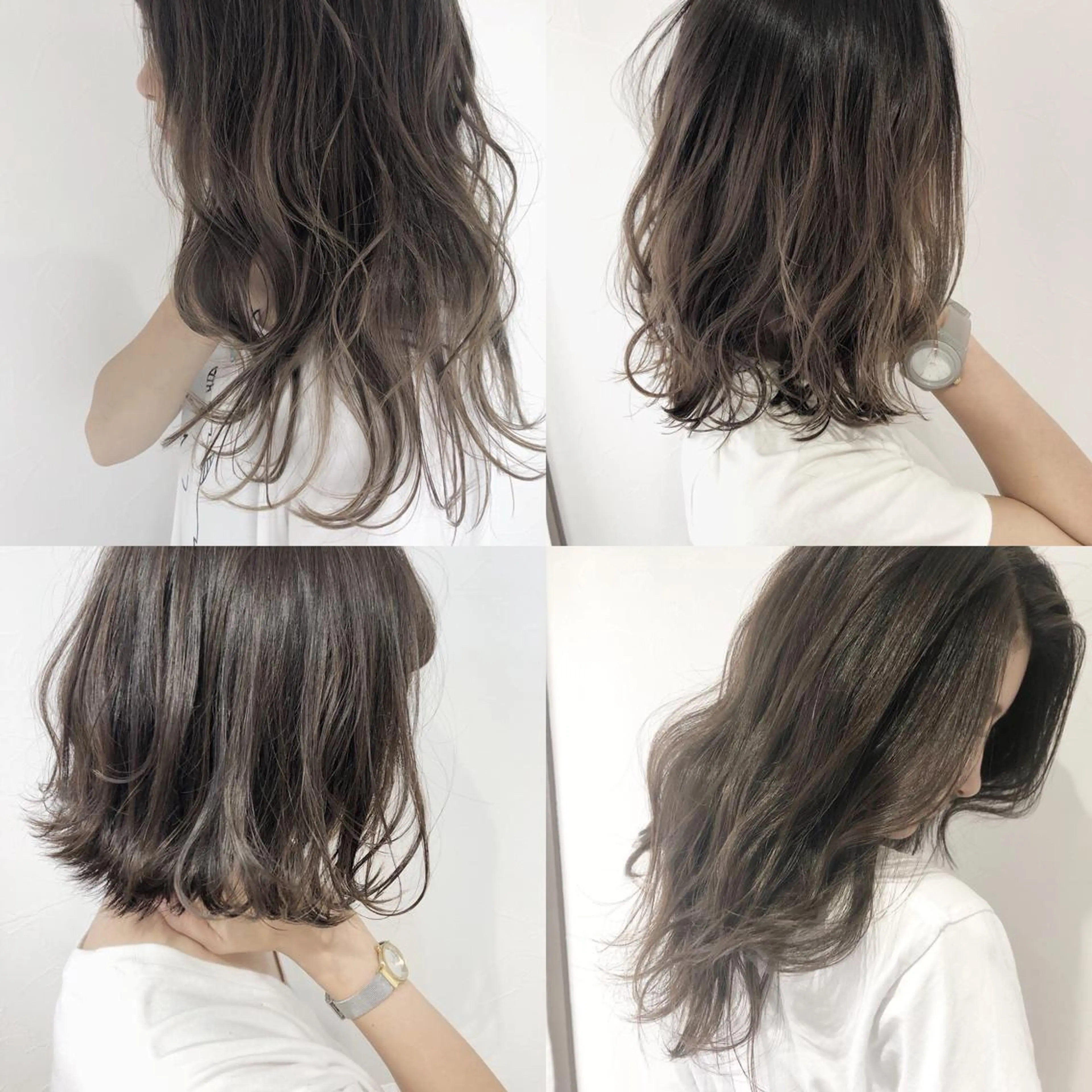 ミディアム カラー ヘアアレンジ ネイル マツエク・マツパ ミディアムパーマ アッシュ バレイヤージュ ベージュカラー 透明感カラー カット ヘアカラー 夜23時まで予約🉑 reverieあきらのヘアスタイル