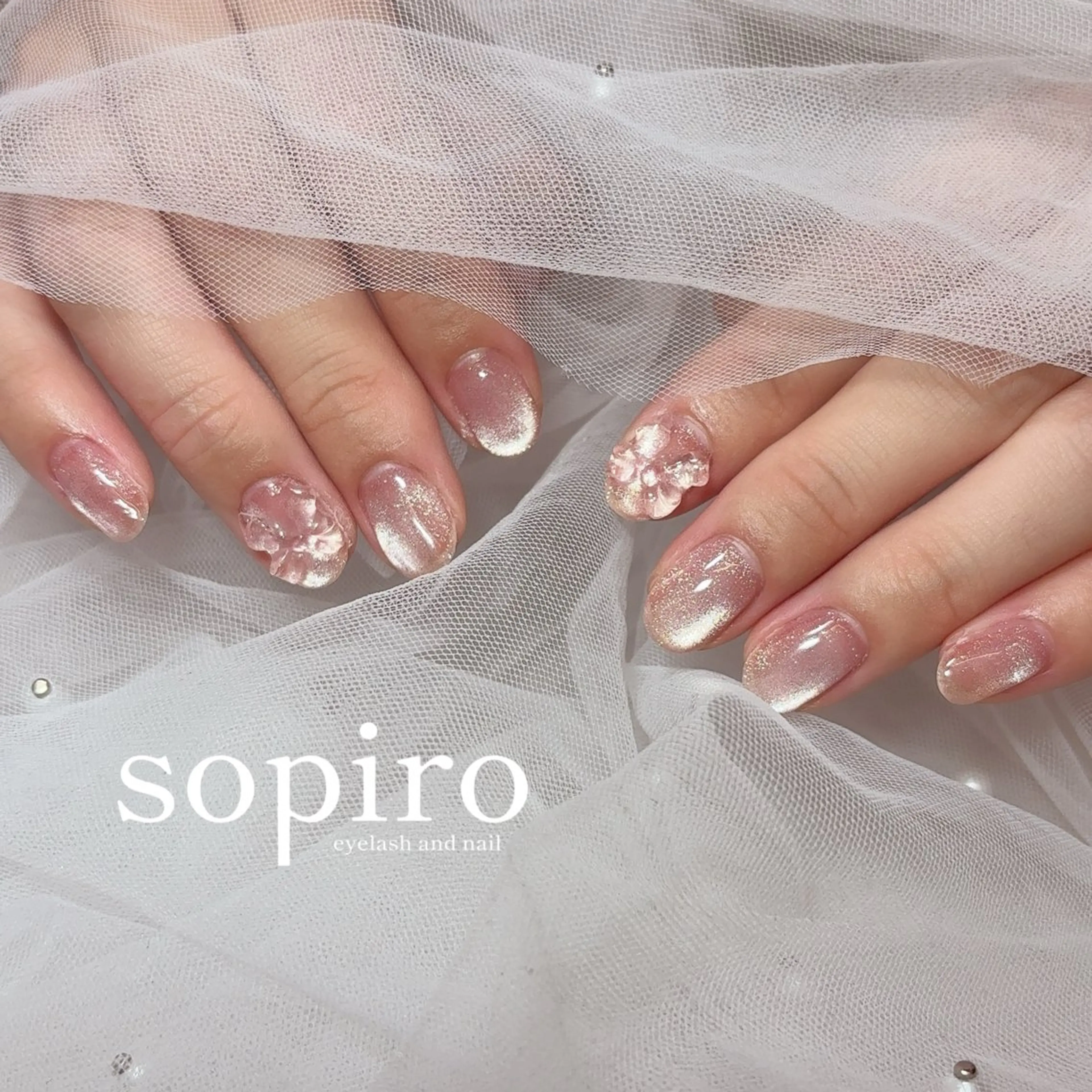 ネイル マグネットネイル リボン ハンドネイル sopiro miharuのネイルデザイン