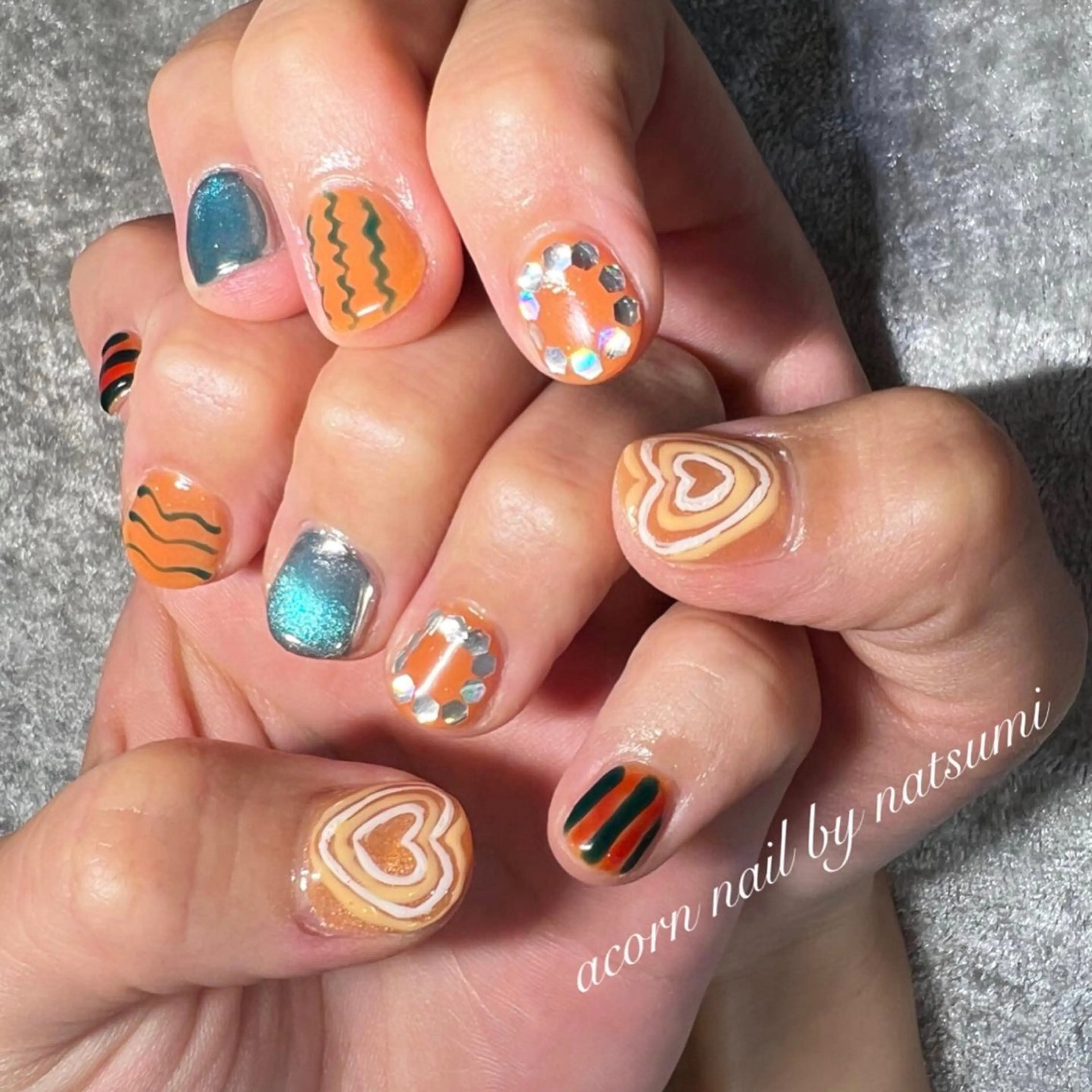 ネイル オレンジ 個性派ニュアンス nuts nail所属・【池袋】nuts nail　なつみのネイルデザイン