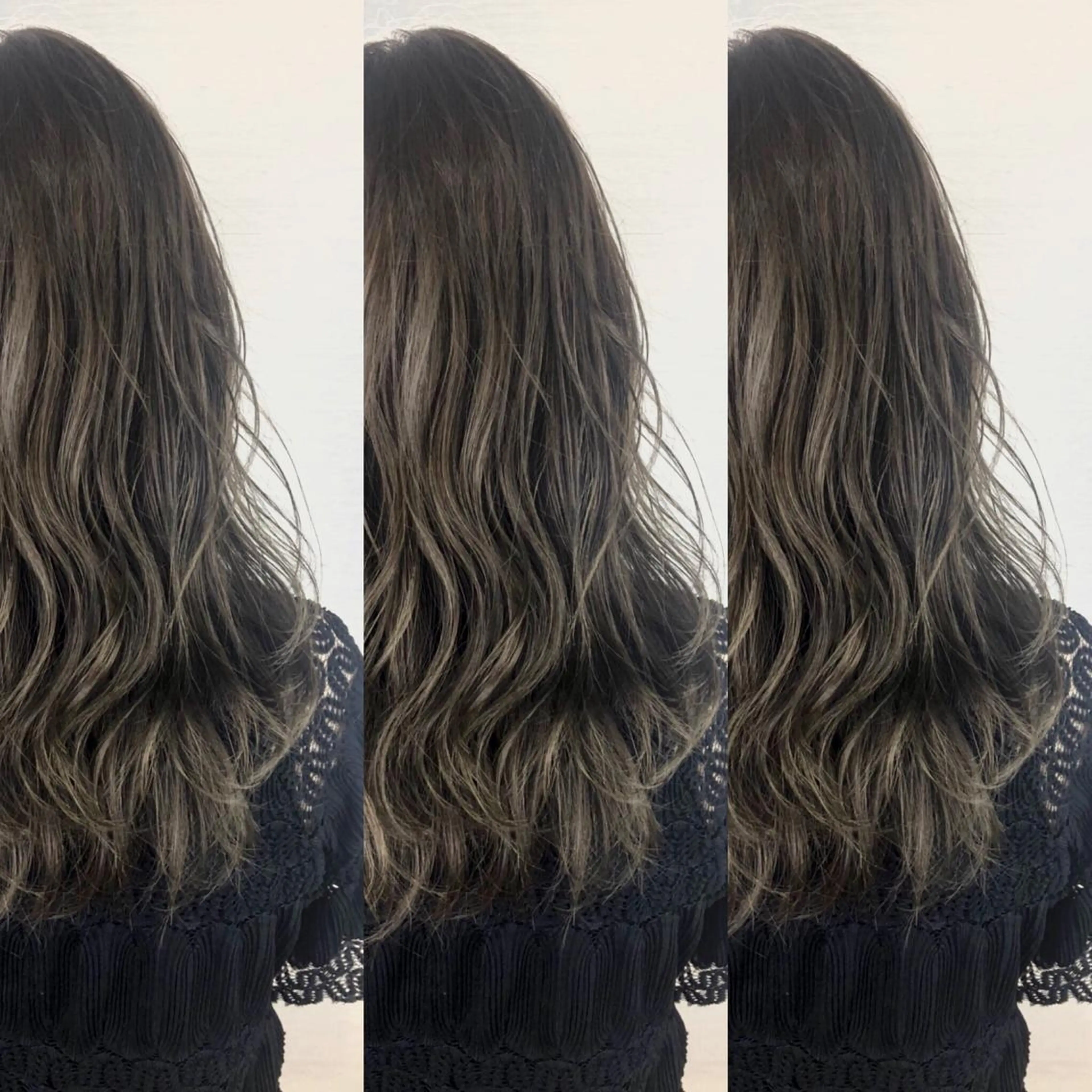 セミロング カラー グレージュ ハイライトカラー ハイライト 韓国レイヤーカット/ ダブルカラーのヘアスタイル