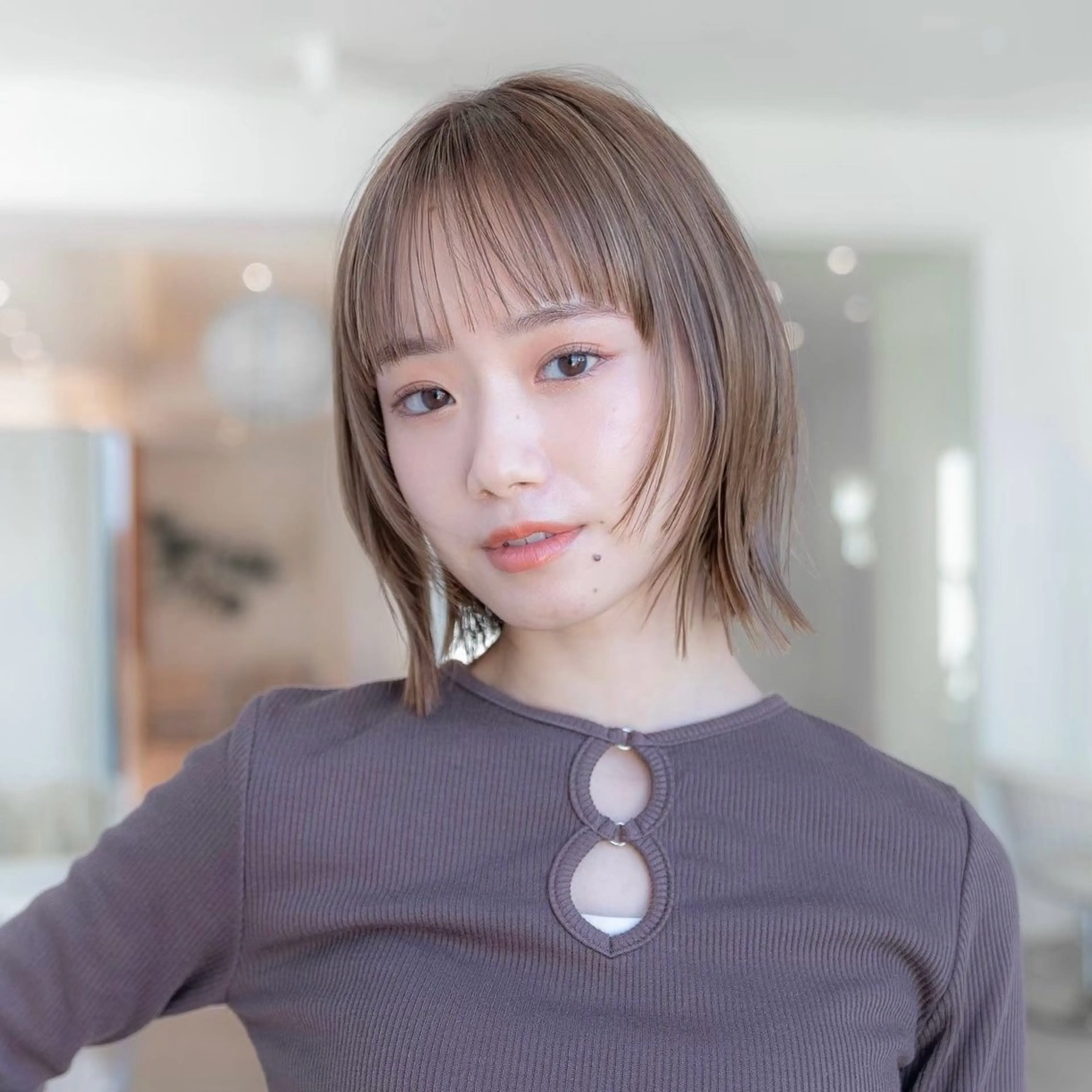 ミディアム ボブレイヤー ボブ 顔まわりレイヤー 顔周りカット ハッシュカット 原宿/韓国/髪質改善 /レイヤー/ボブのヘアスタイル