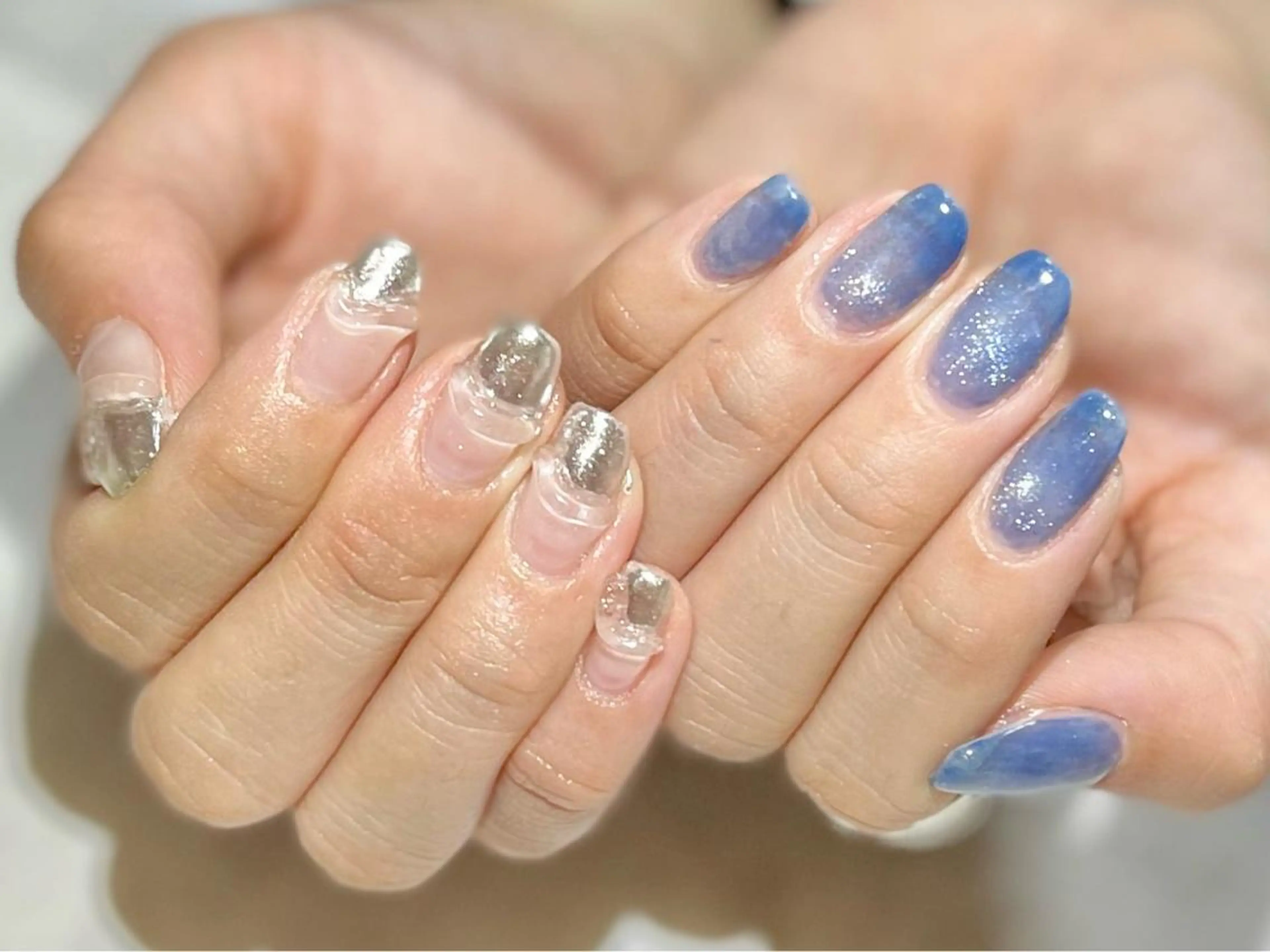ネイル ブルー フットネイル ニュアンスネイル シンプルネイル 春ネイル nail fufla ♡yamane♡のネイルデザイン