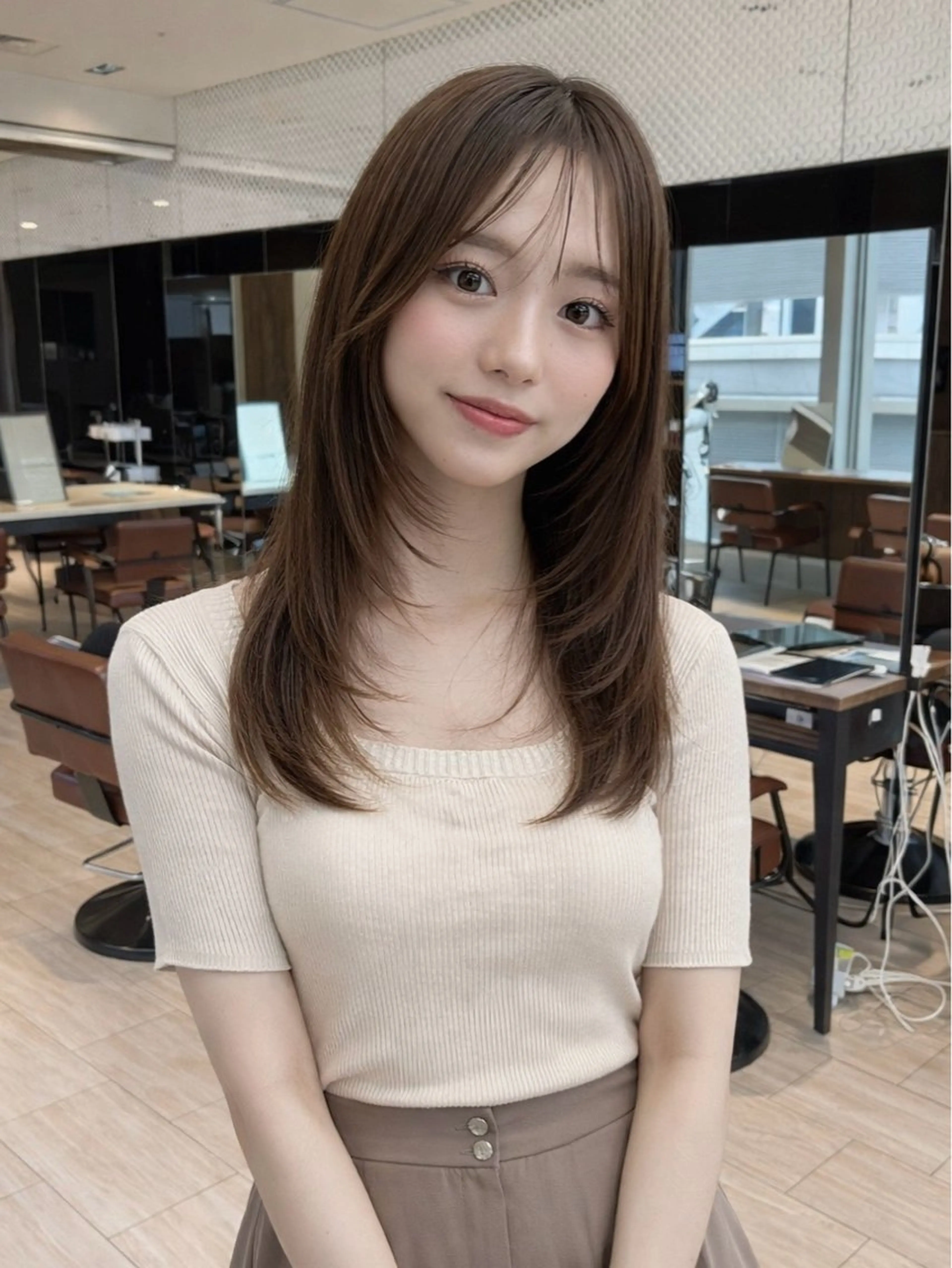 ロング ハイレイヤー レイヤーカット カット ヘアカラー トリートメント レイヤー/顔周り カット/松岡 祥利のヘアスタイル