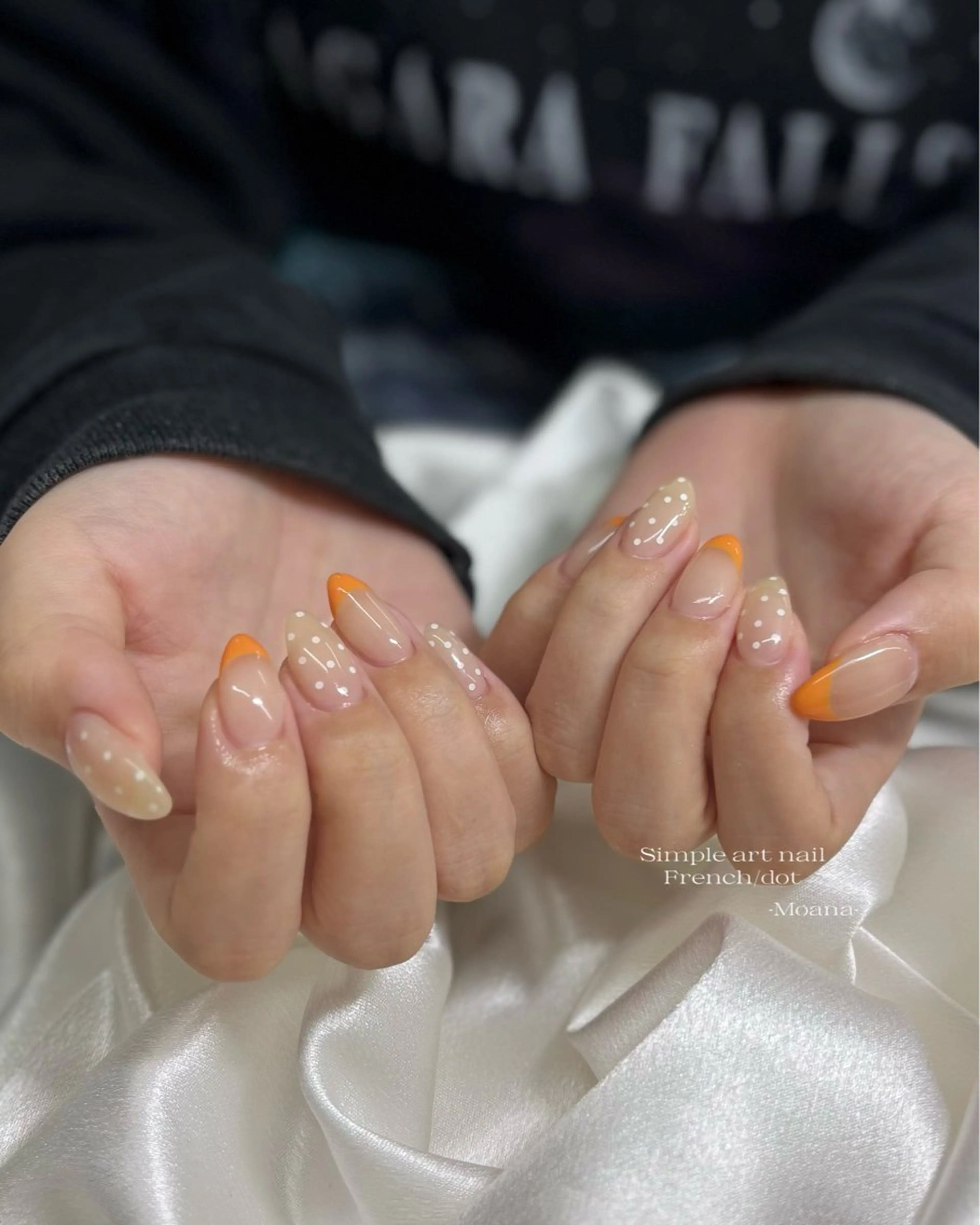 ネイル ドット フレンチネイル オフィスネイル オレンジ シンプルネイル ハンドネイル Moana nail Hiyoriのネイルデザイン