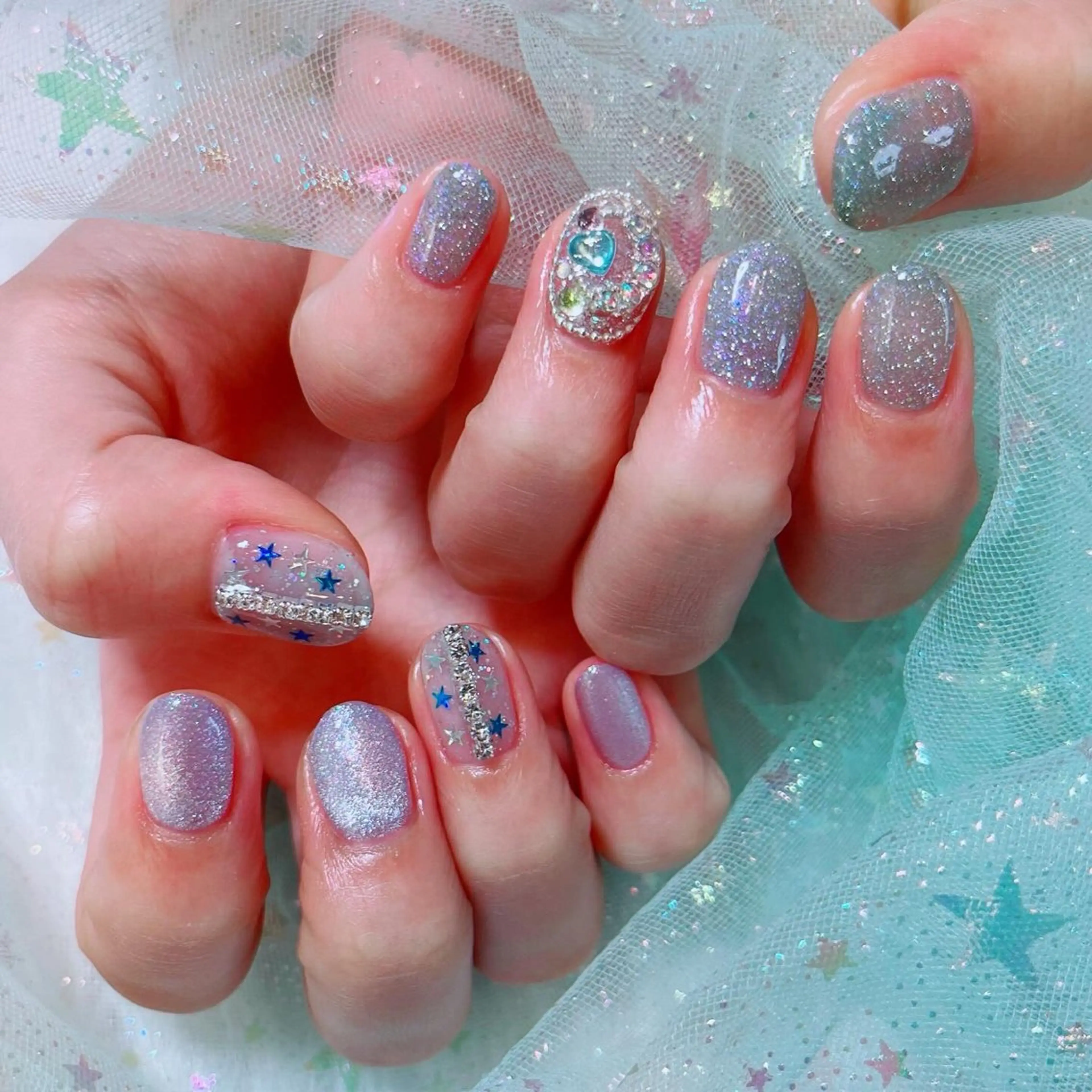 ネイル 水色 RUI ☆のネイルデザイン