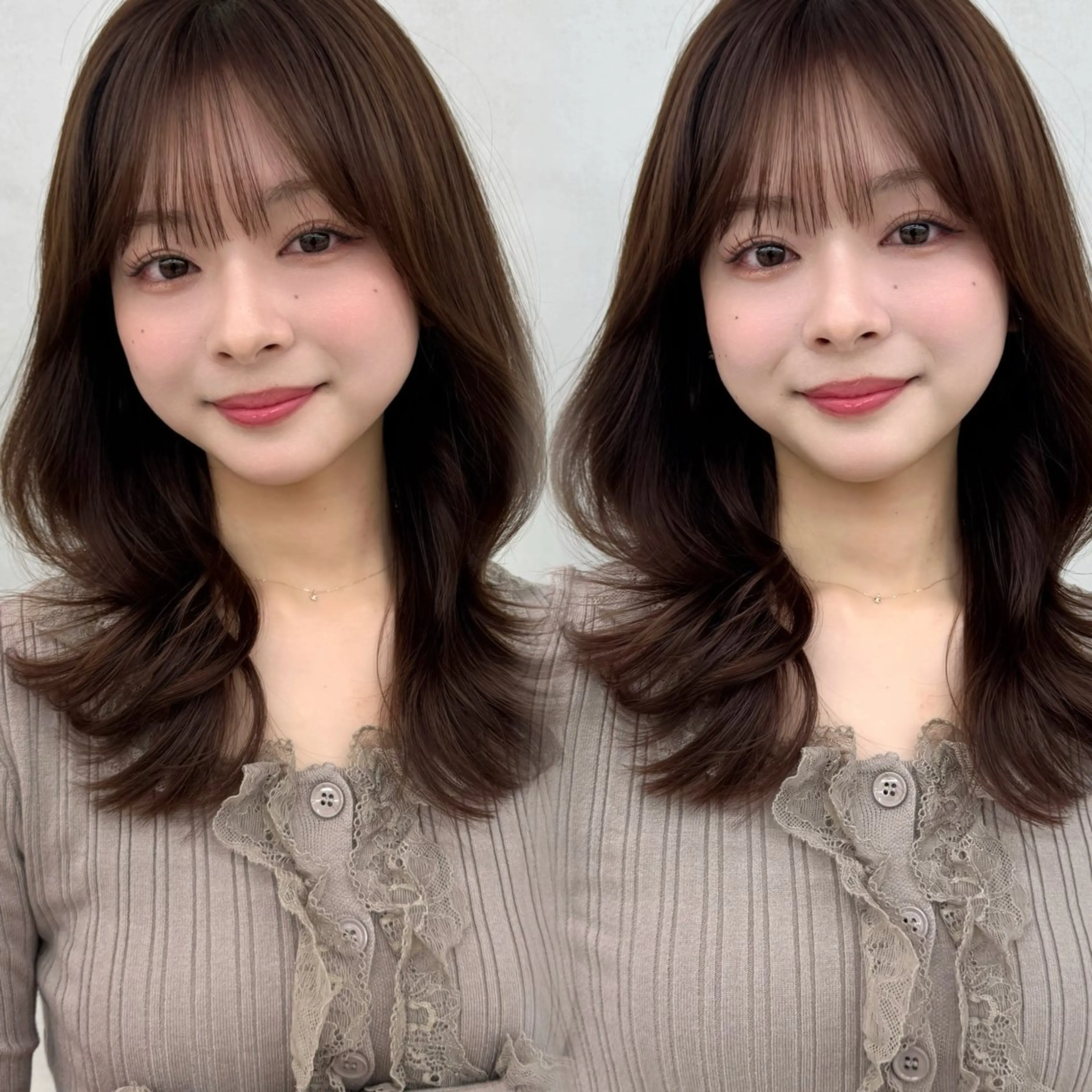 ミディアム カラー カット ヘアカラー トリートメント 韓国レイヤー🇰🇷 顔周り/yui💞のヘアスタイル