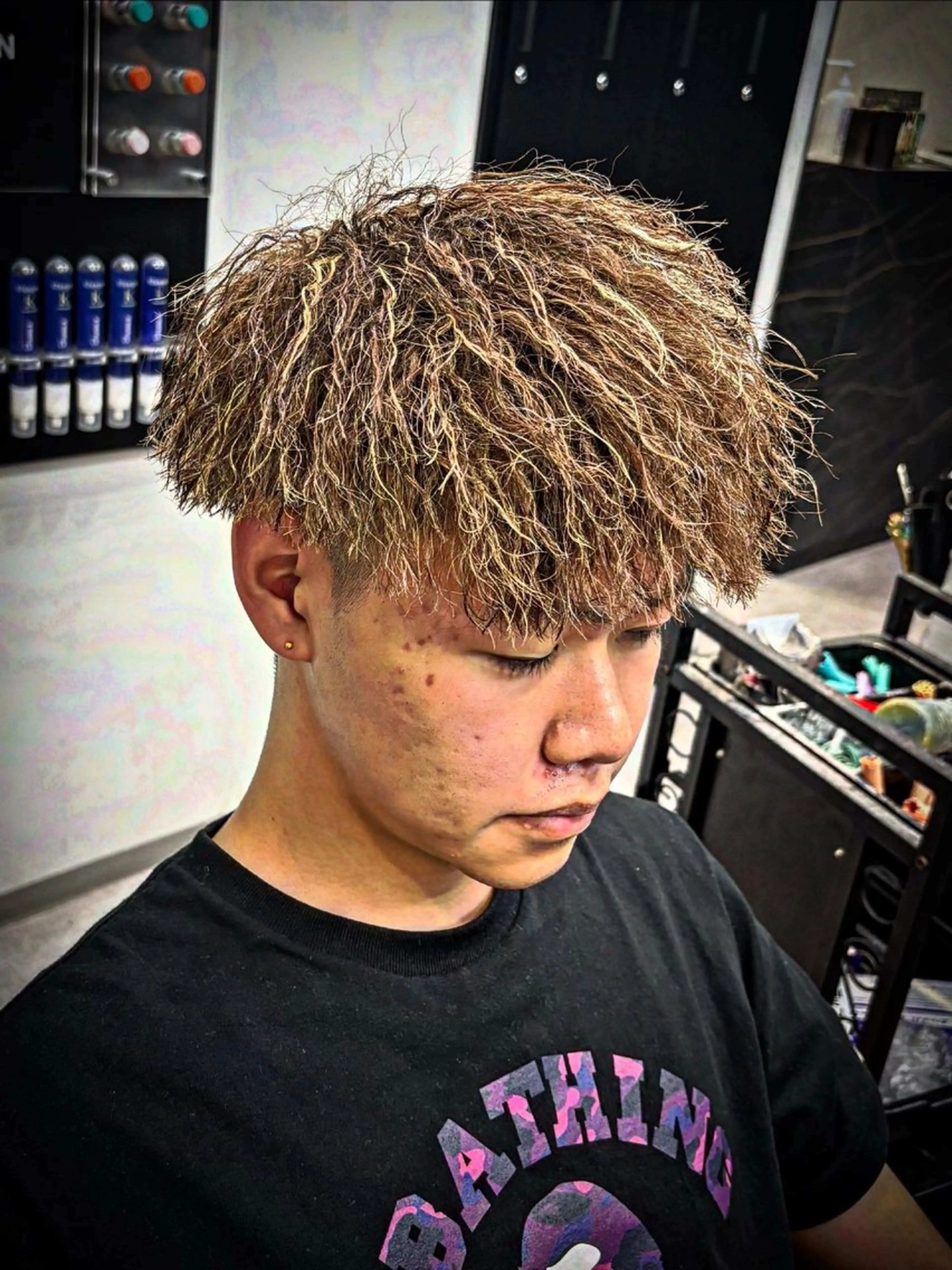 ショート カラー パーマ ヘアアレンジ メンズ メンズメッシュ メンズパーマ メッシュ カット ヘアカラー パーマ ヘアセット men'slapis YUTOのヘアスタイル