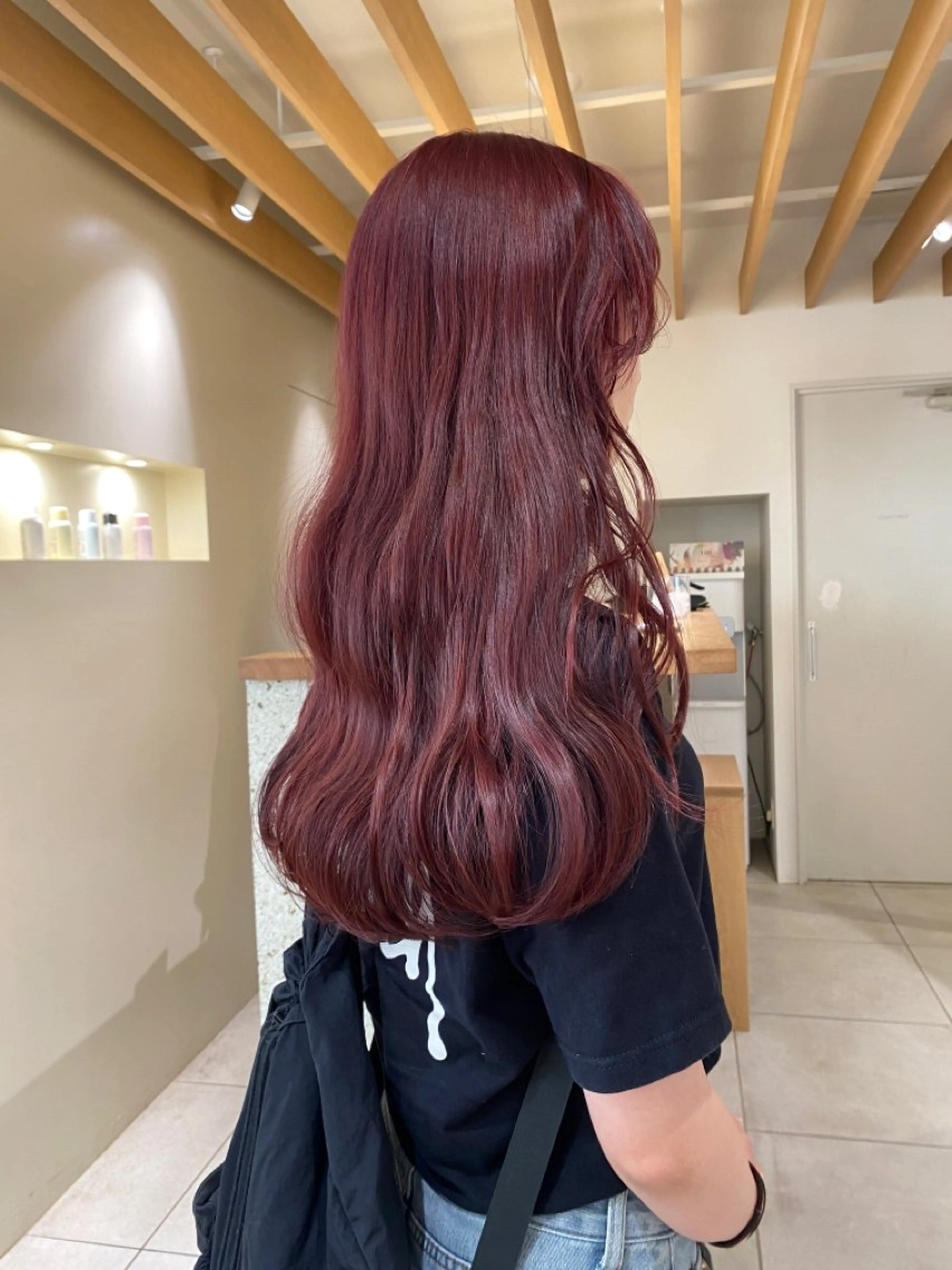 ロング カラー ブリーチ ボルドーカラー ダブルカラー ブリーチなしカラー ルビー 似合わせカットカラー りおなのヘアスタイル