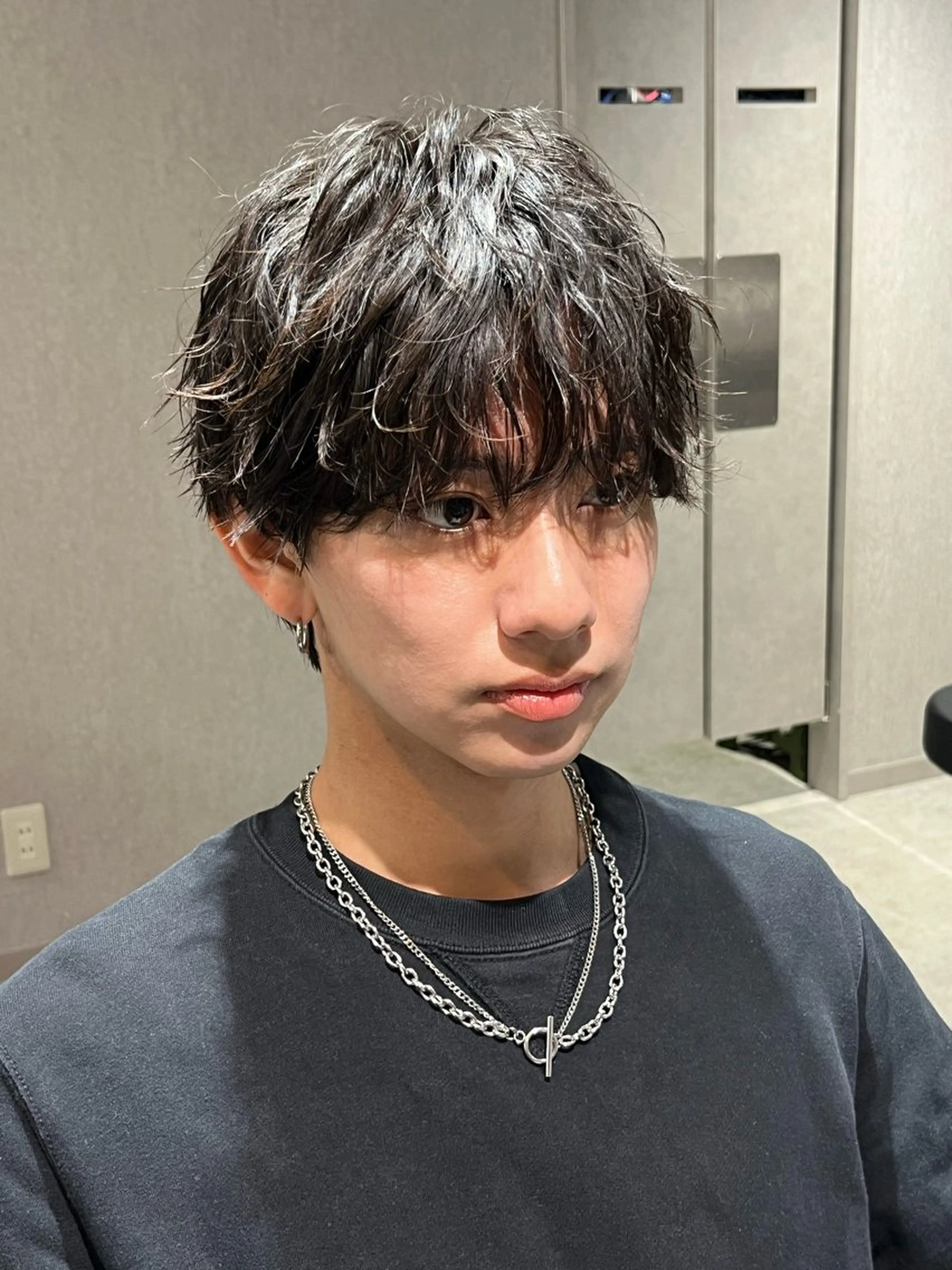 ショート カラー パーマ メンズ マッシュ メンズパーマ シースルーマッシュ 波巻きパーマ カット パーマ トリートメント 【メンズ縮毛矯正/ Ryokaのヘアスタイル