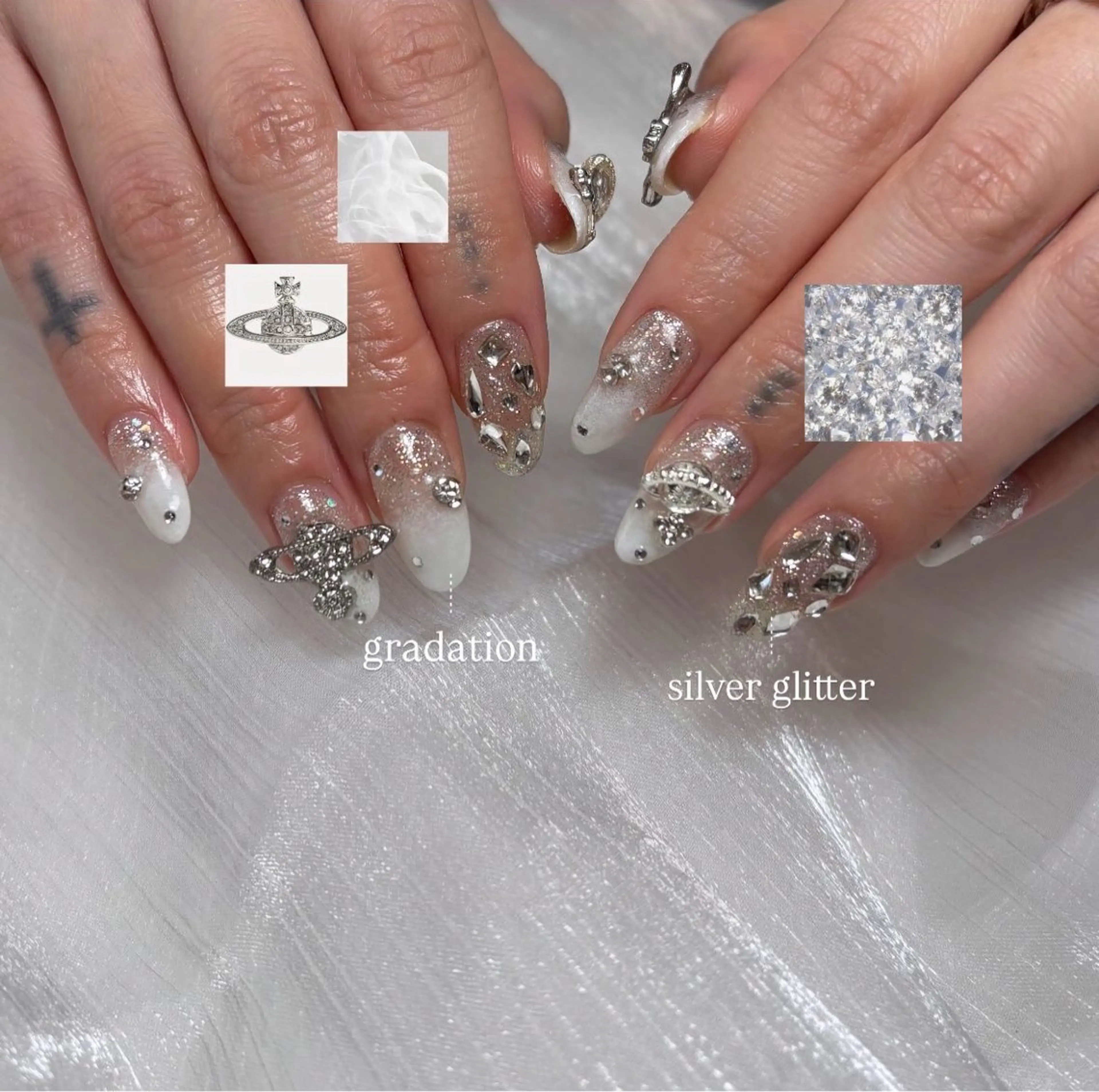 ネイル グラデーション ラメ(グリッター) ホワイト ’ohana. ／ AKANEのネイルデザイン