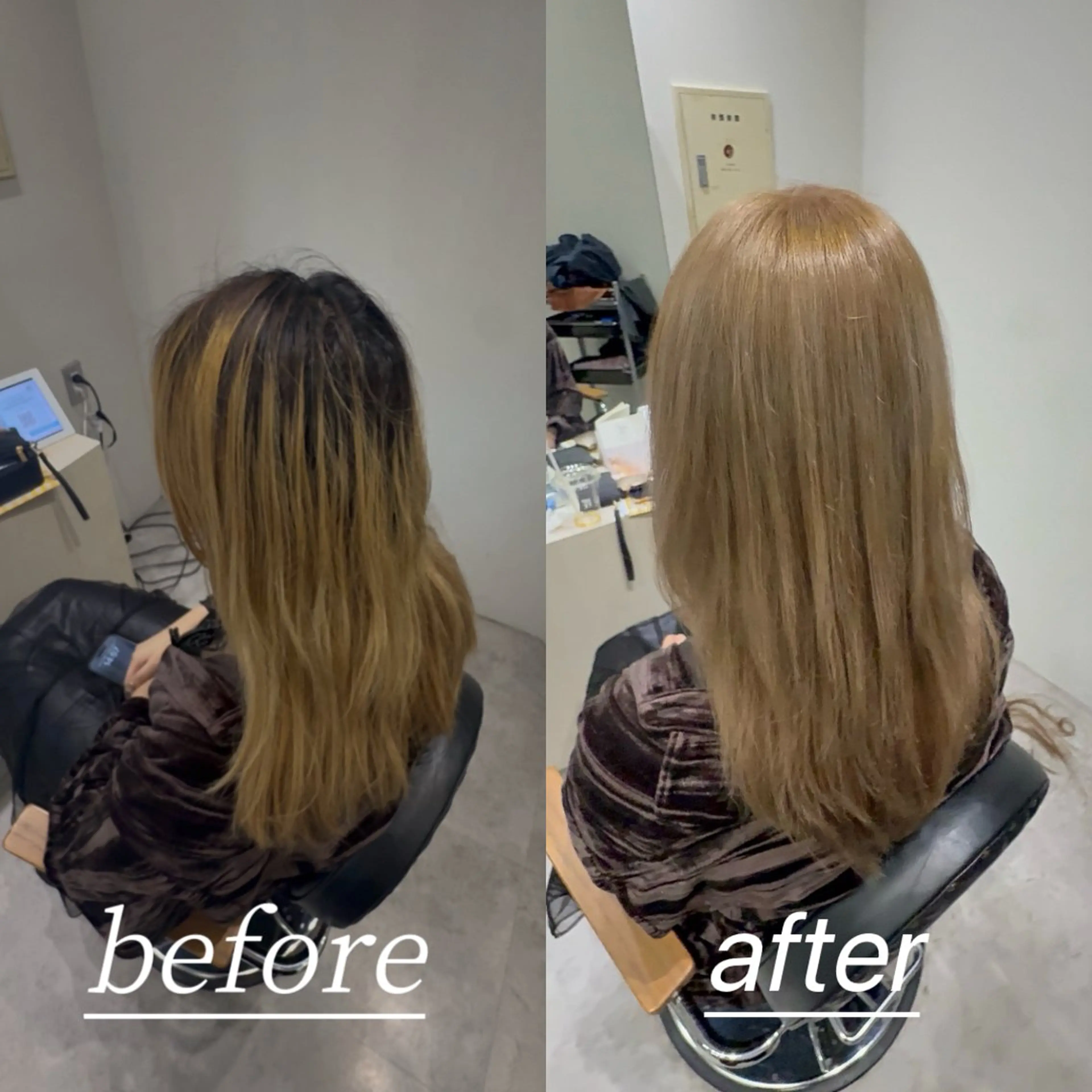 ロング カラー ベージュカラー ブリーチ ミルクティーベージュ ロング ヘアカラー soyon 心斎橋店のヘアスタイル