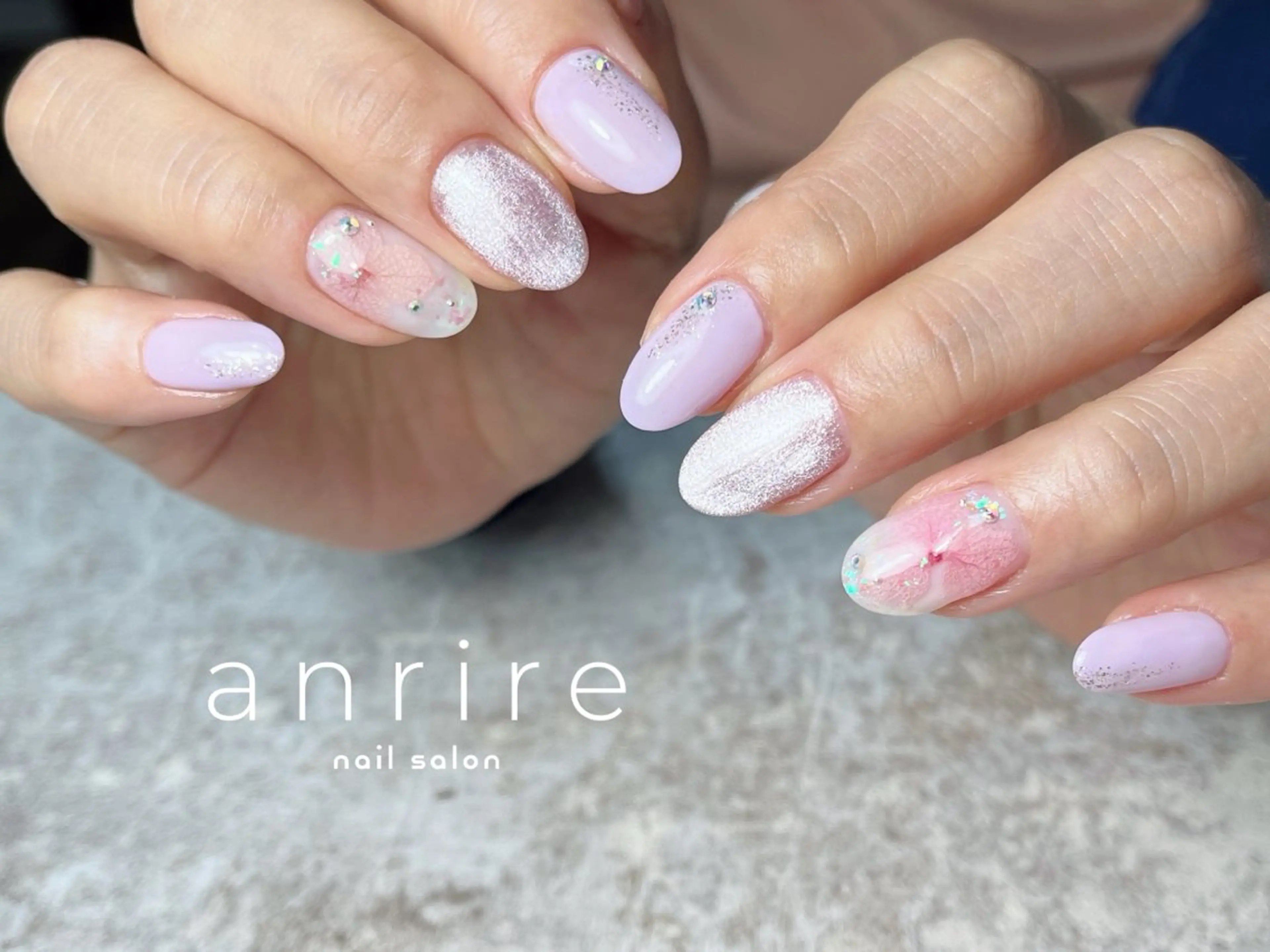 ネイル フラワーネイル ジェルネイル キラキラネイル ラメ(グリッター) マグネットネイル ハンドネイル nailsalon anrireのネイルデザイン
