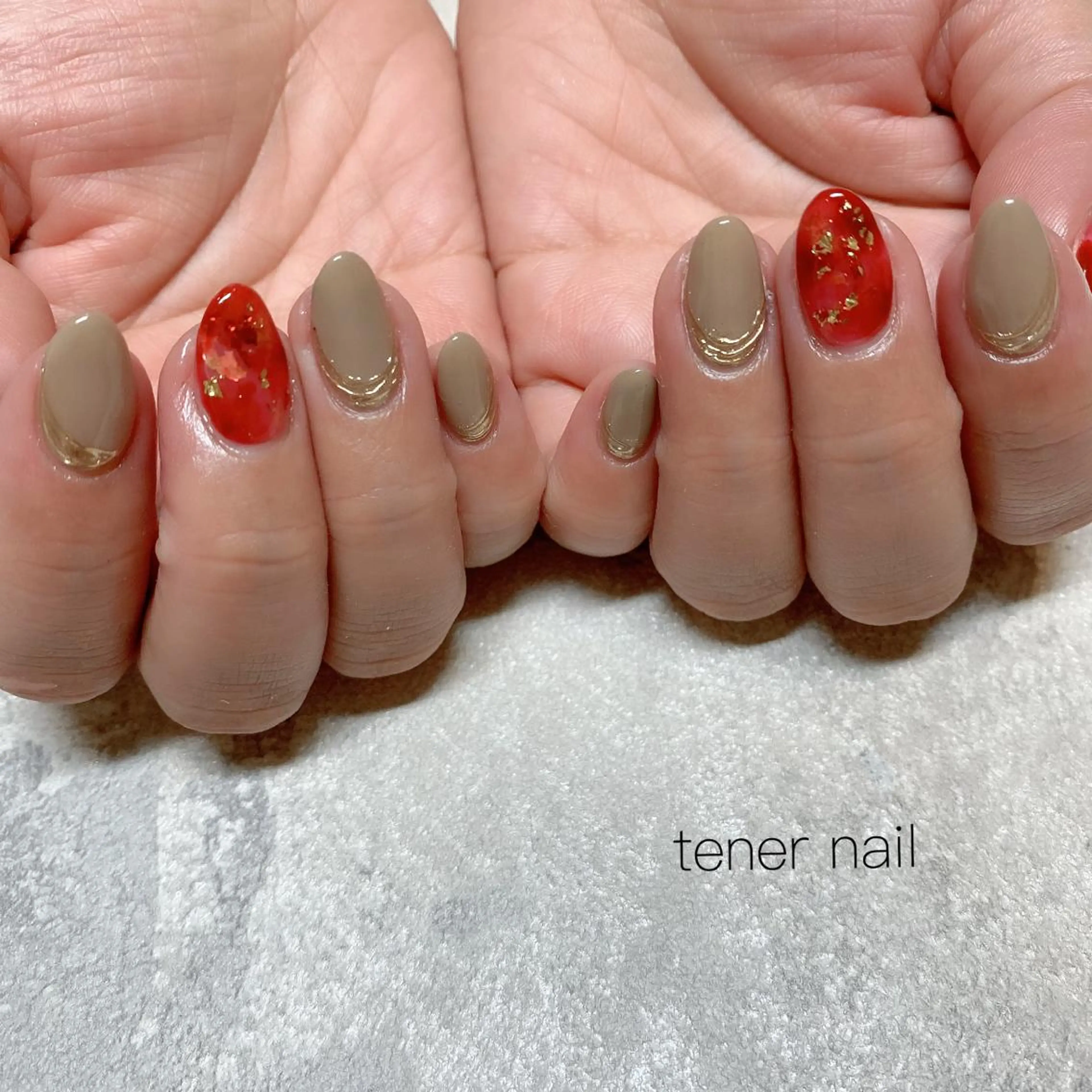 ネイル べっ甲ネイル ミラーネイル 赤色 テネルネイル tener nailのネイルデザイン