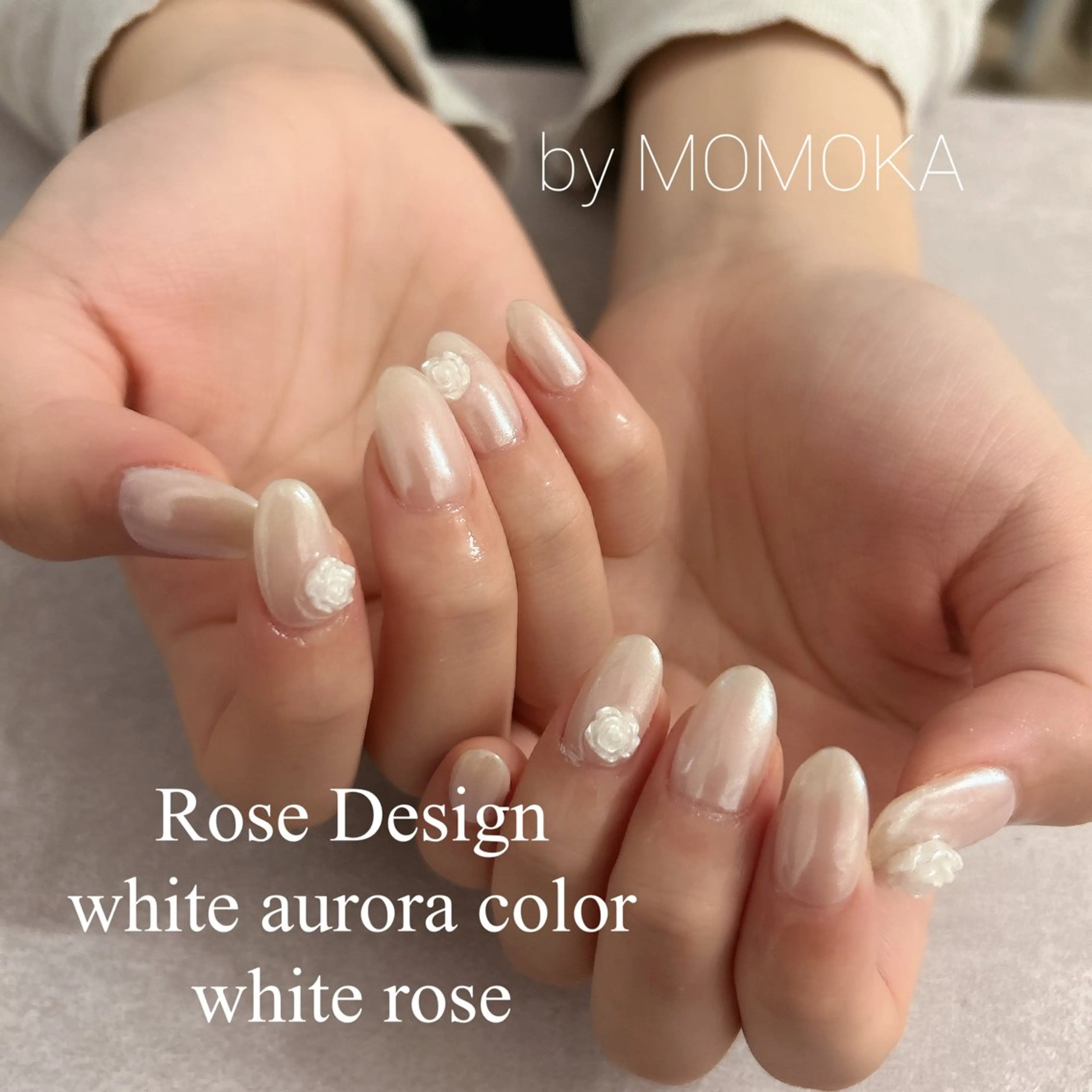 ネイル オーロラネイル ホワイト ハンドネイル momoka_nails所属・Momo nailsalonのネイルデザイン
