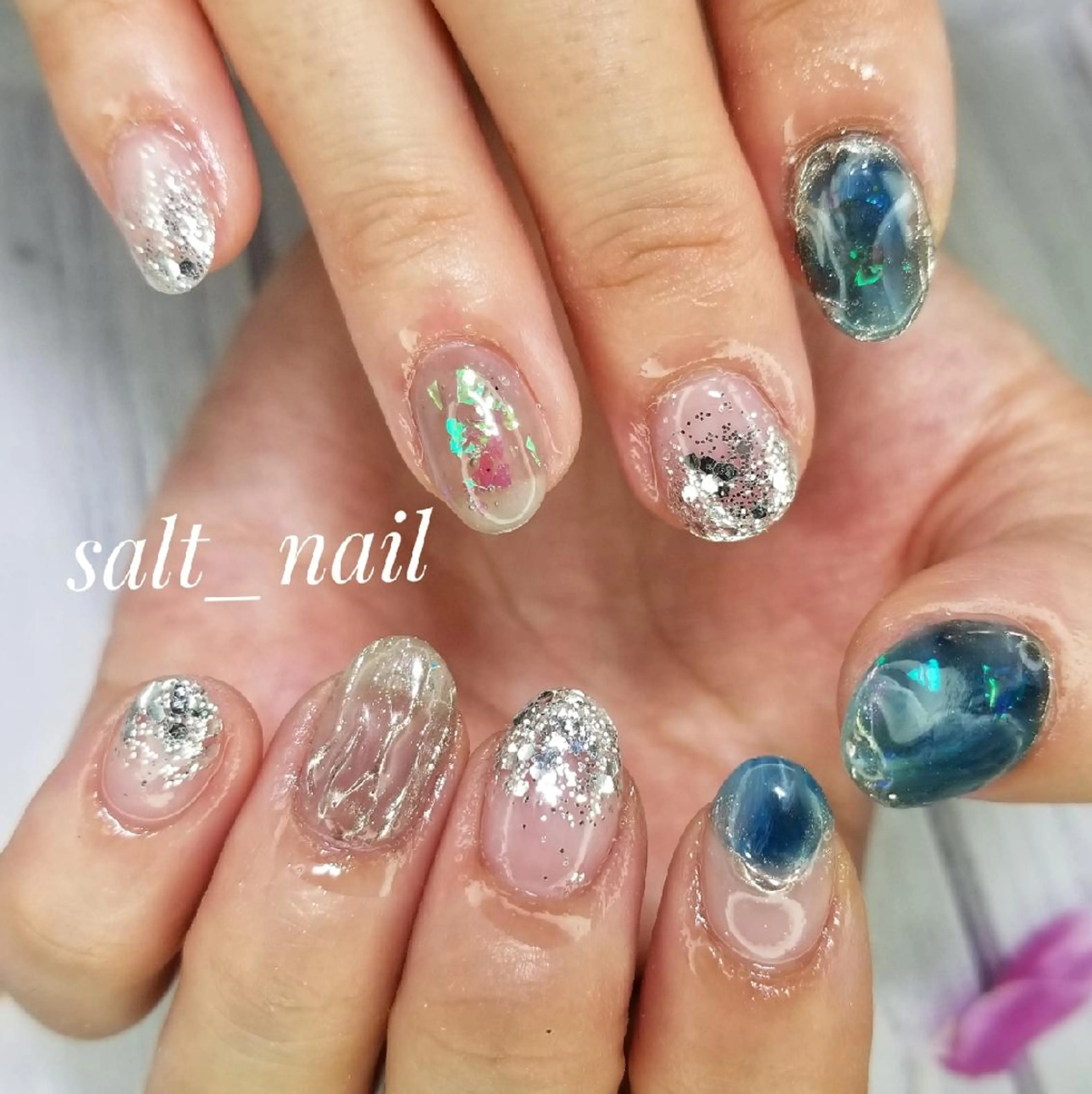 ネイル アートネイル グラデーション ラメ(グリッター) ラメグラデーション ミラーネイル 個人サロン saltnailのネイルデザイン