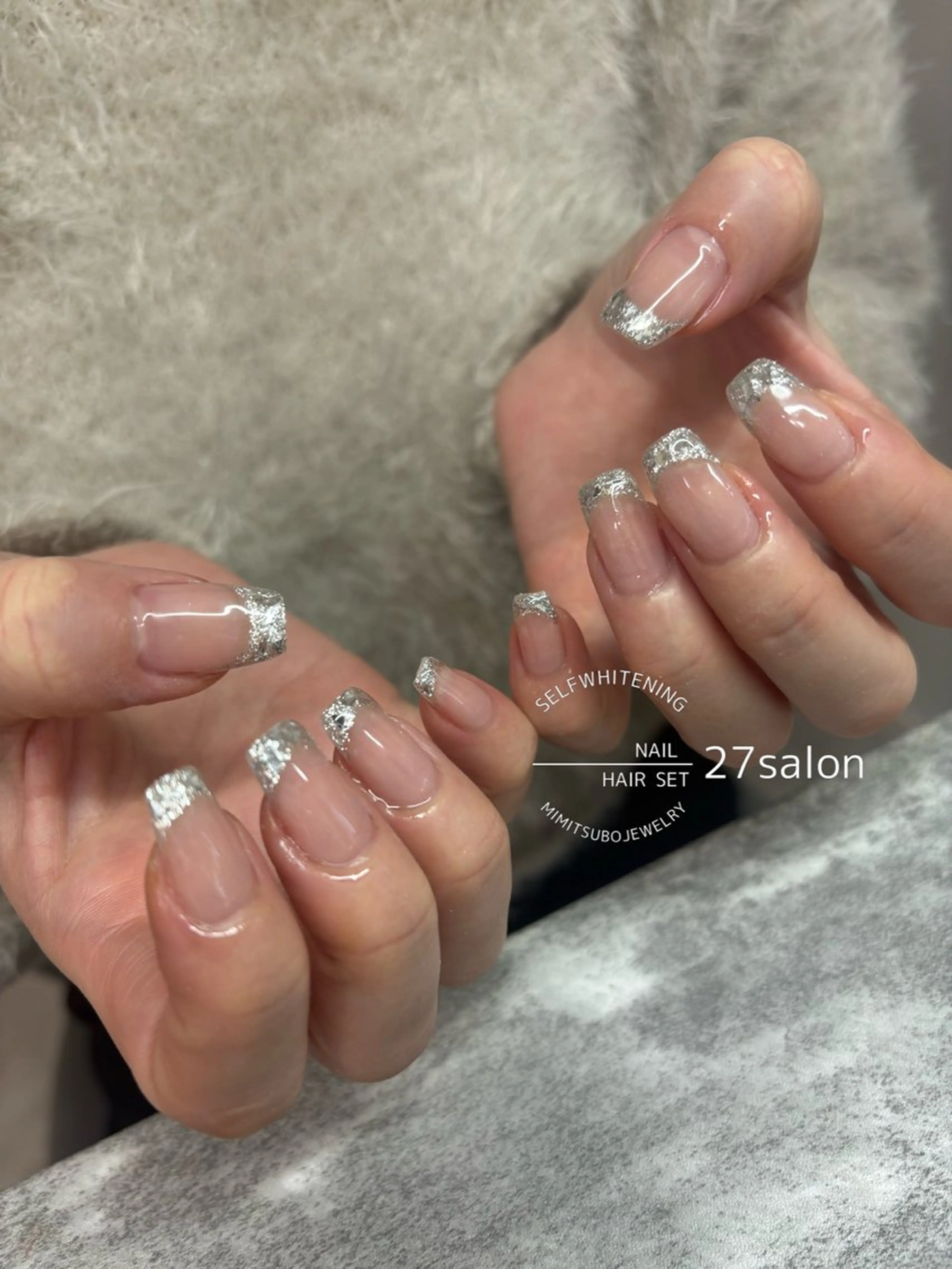 ネイル フレンチネイル ガラスフレンチ シンプルネイル ハンドネイル 27salon yuinaのネイルデザイン