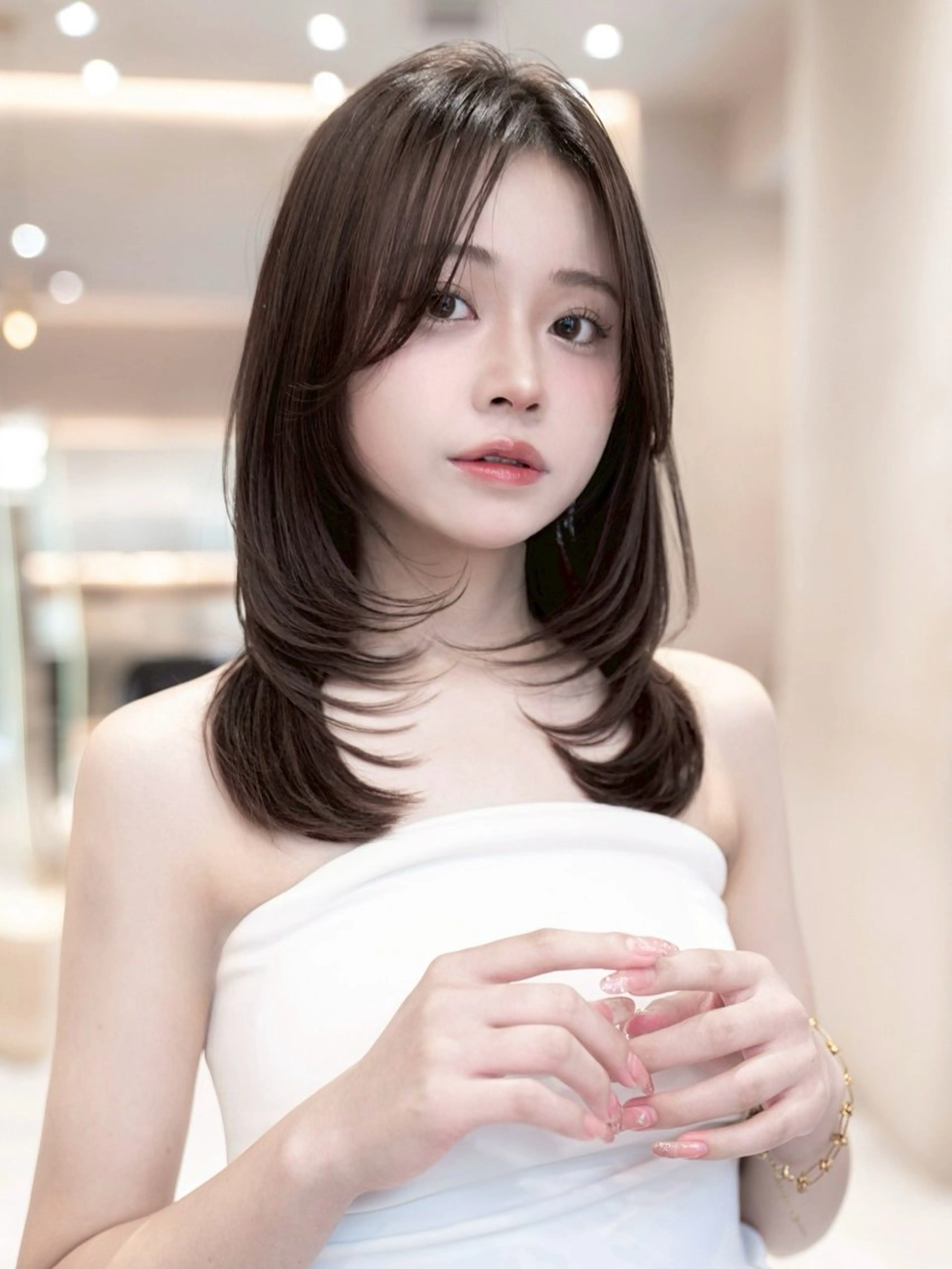 ミディアム くびれヘア 顔まわりレイヤー 顔周りカット レイヤーカット 似合わせカット カット ヘアカラー トリートメント レイヤー似合わせ 透明感カラーりきやのヘアスタイル