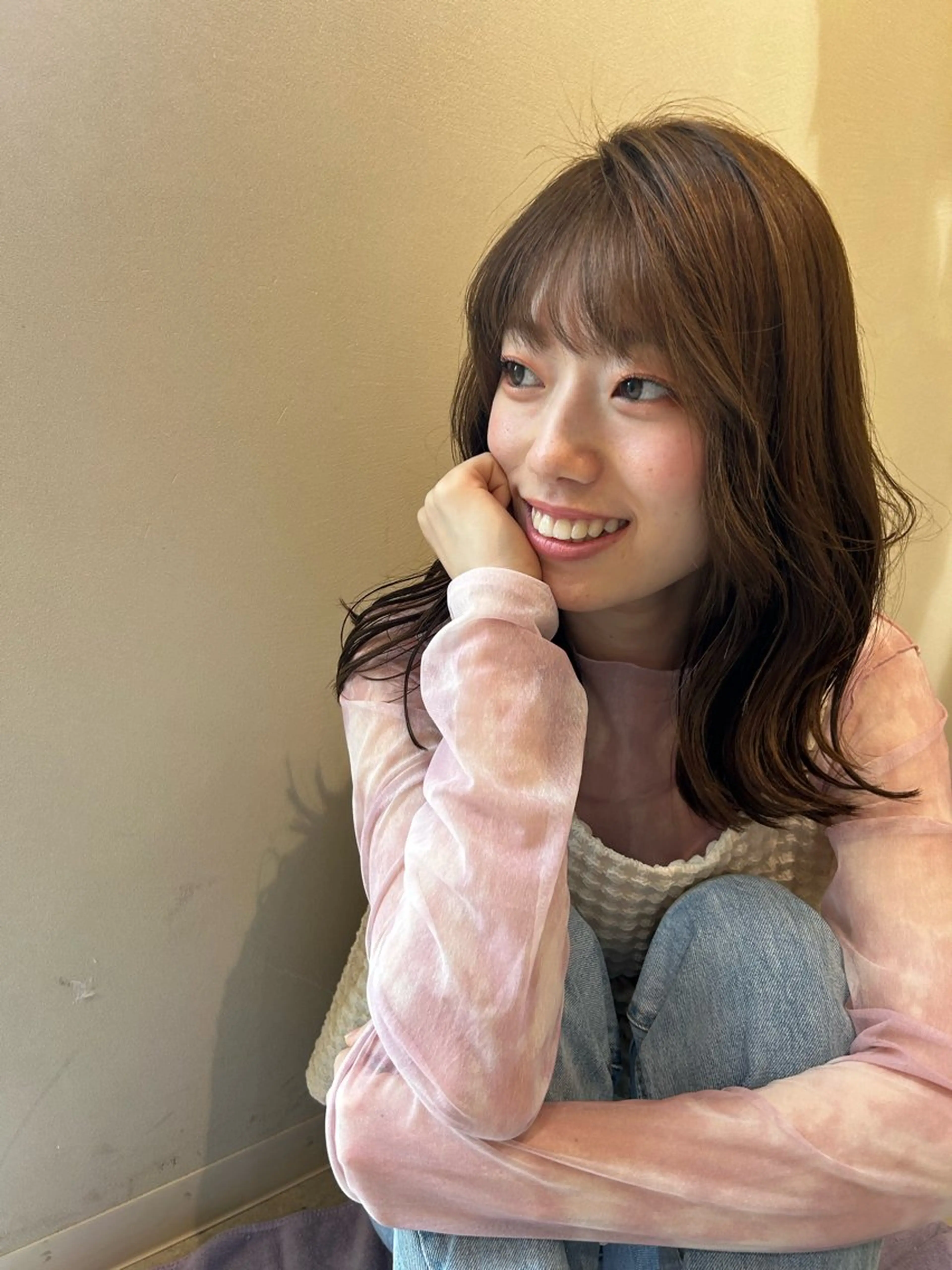 セミロング カット 一宮　　透明感カラー 髪質改善　ヘッドスパのヘアスタイル