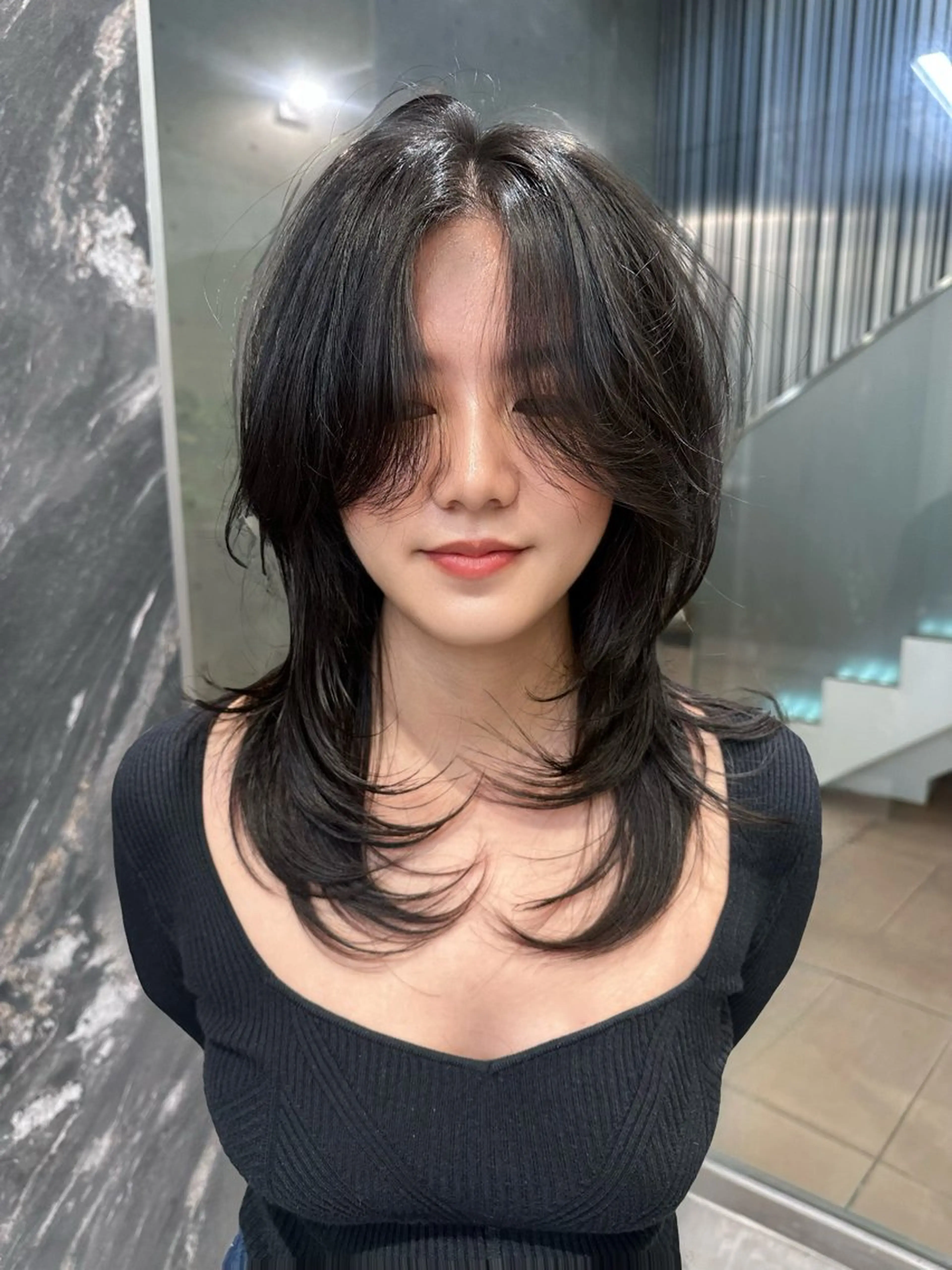 セミロング カラー カット ヘアカラー トリートメント RiA/レイヤーカッ ト/ハッシュカットのヘアスタイル