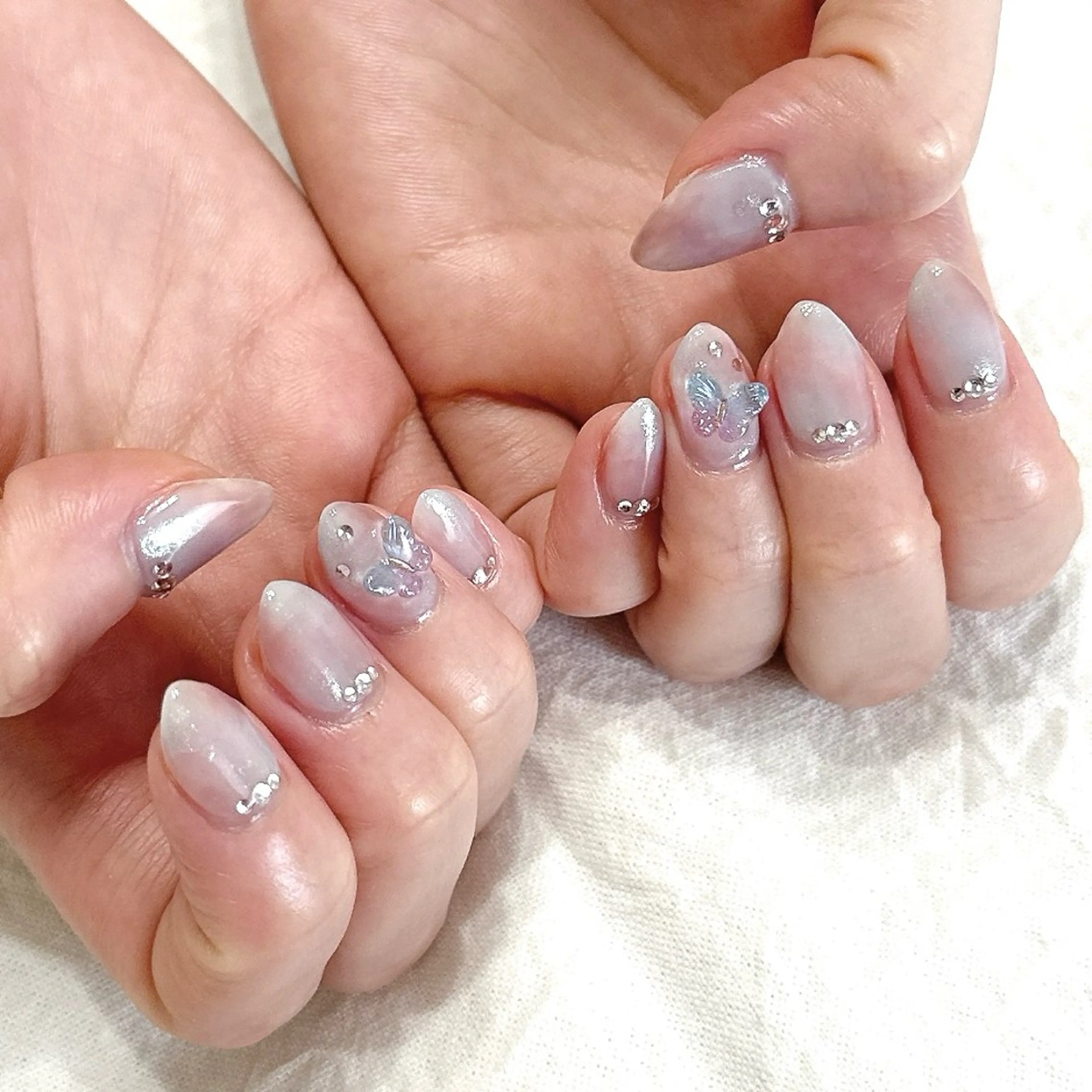 ネイル ブルー キラキラネイル ピンク ハンドネイル peaberry nailのネイルデザイン