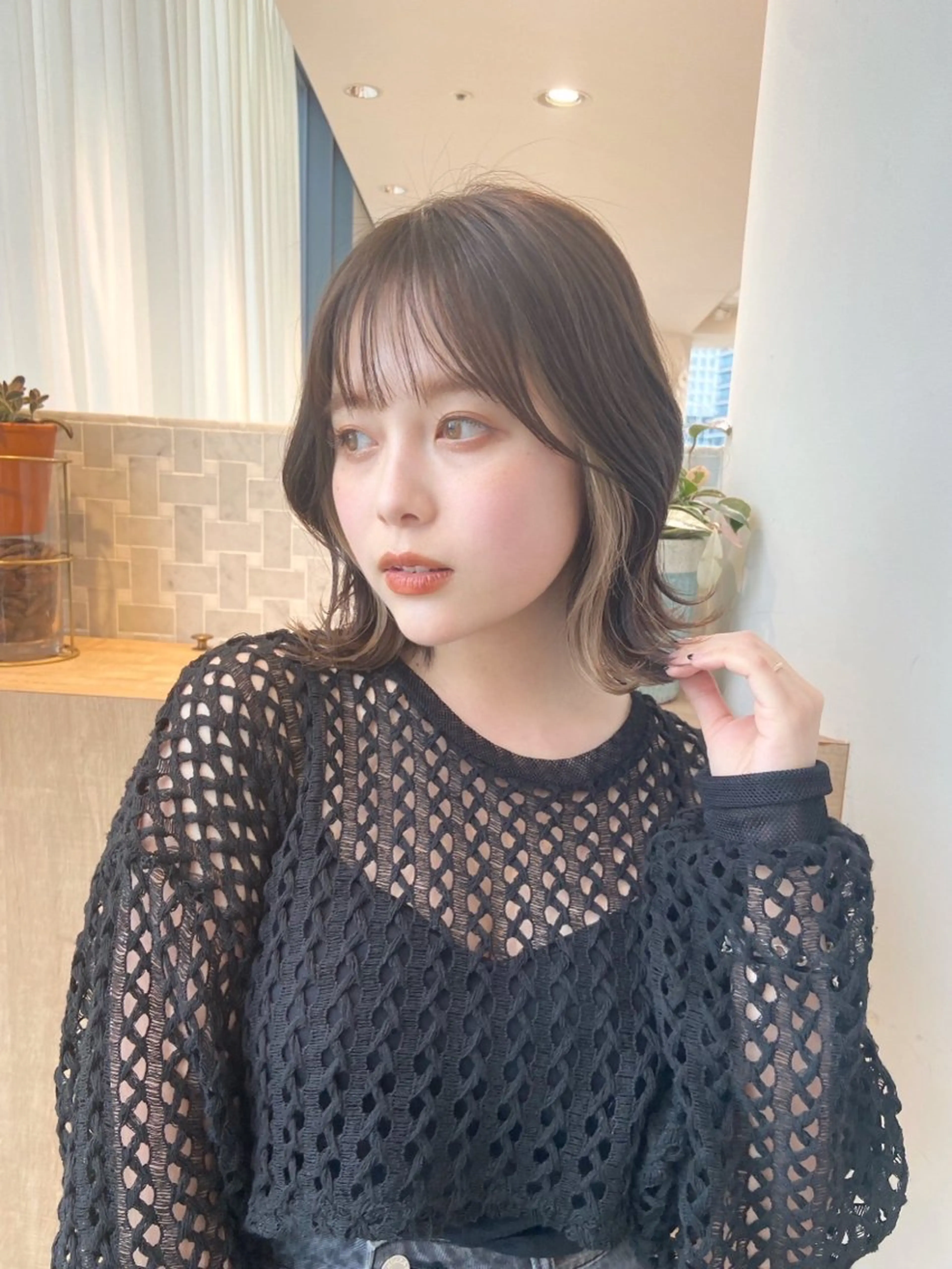 ミディアム カラー ヘアアレンジ 縮毛矯正 竹内 蓮のヘアスタイル