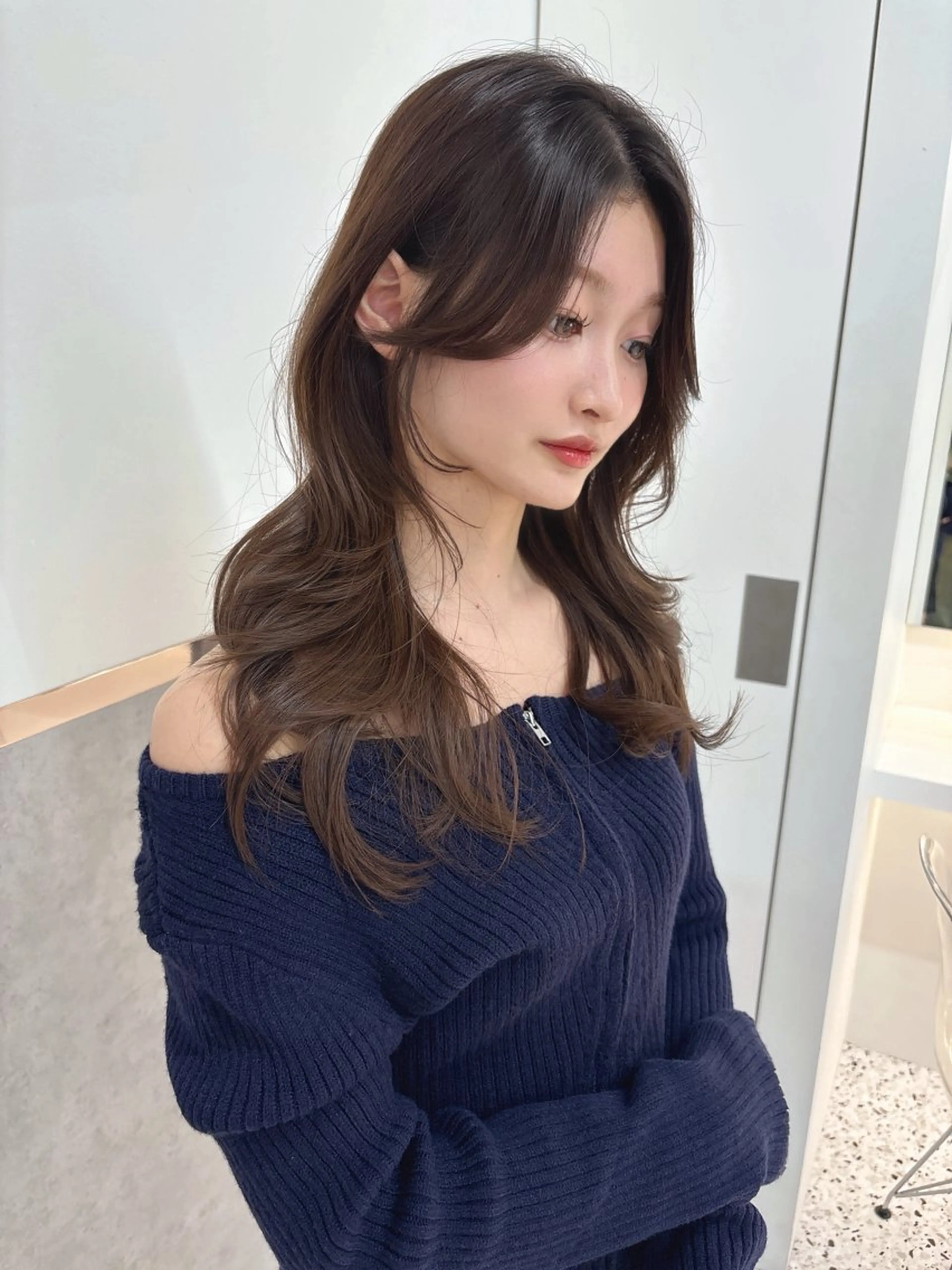 ミディアム 髪質改善 韓国風ヘア レイヤーカット 縮毛矯正 トリートメント カット ヘアカラー rina／ベージュ ワンホン/韓国ヘアのヘアスタイル