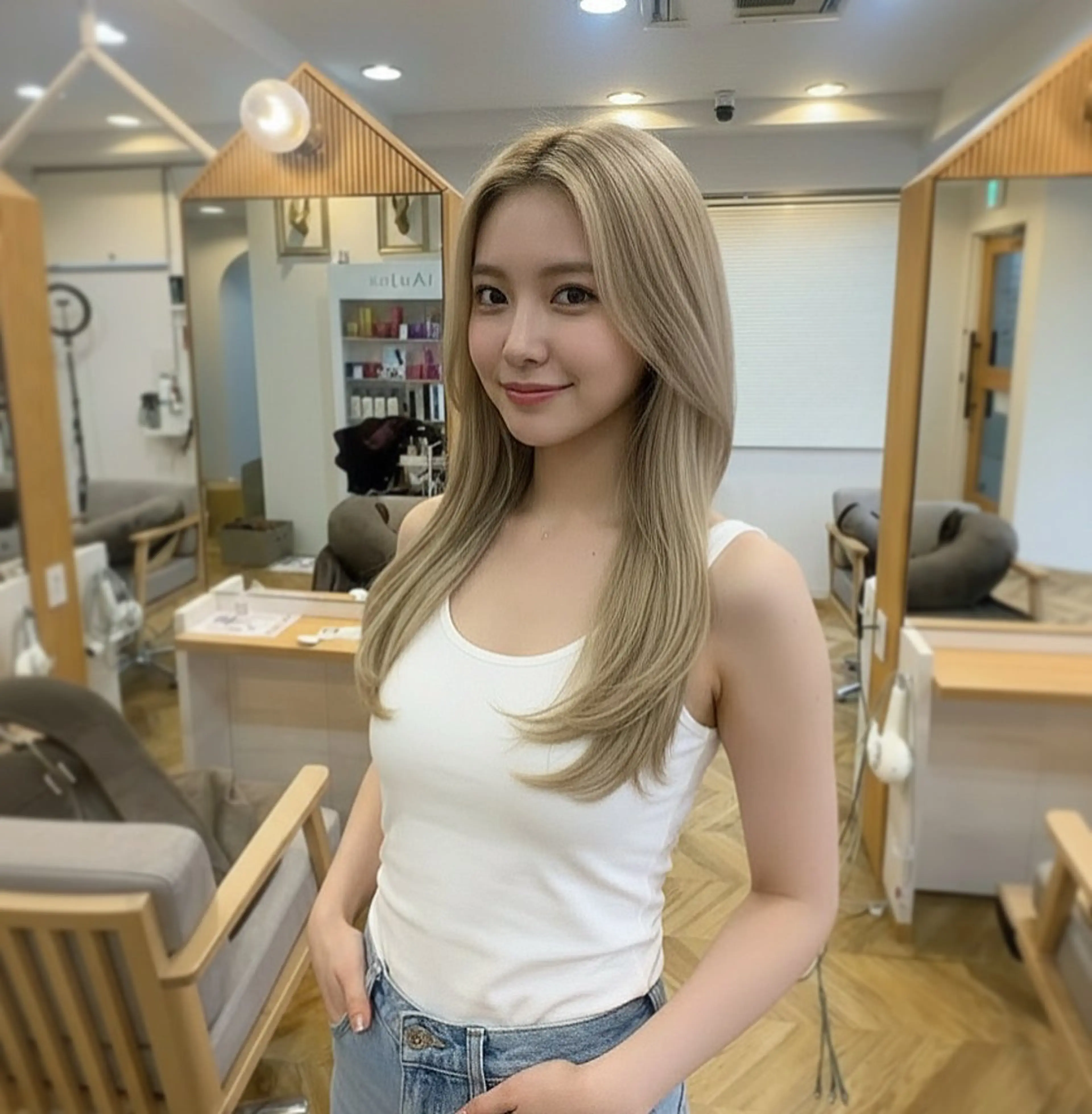 セミロング カラー ブリーチ ケアブリーチ ダブルカラー ハイトーンカラー 韓国風ヘア カット ヘアカラー 大阪ウルフカット ハッシュカットのヘアスタイル