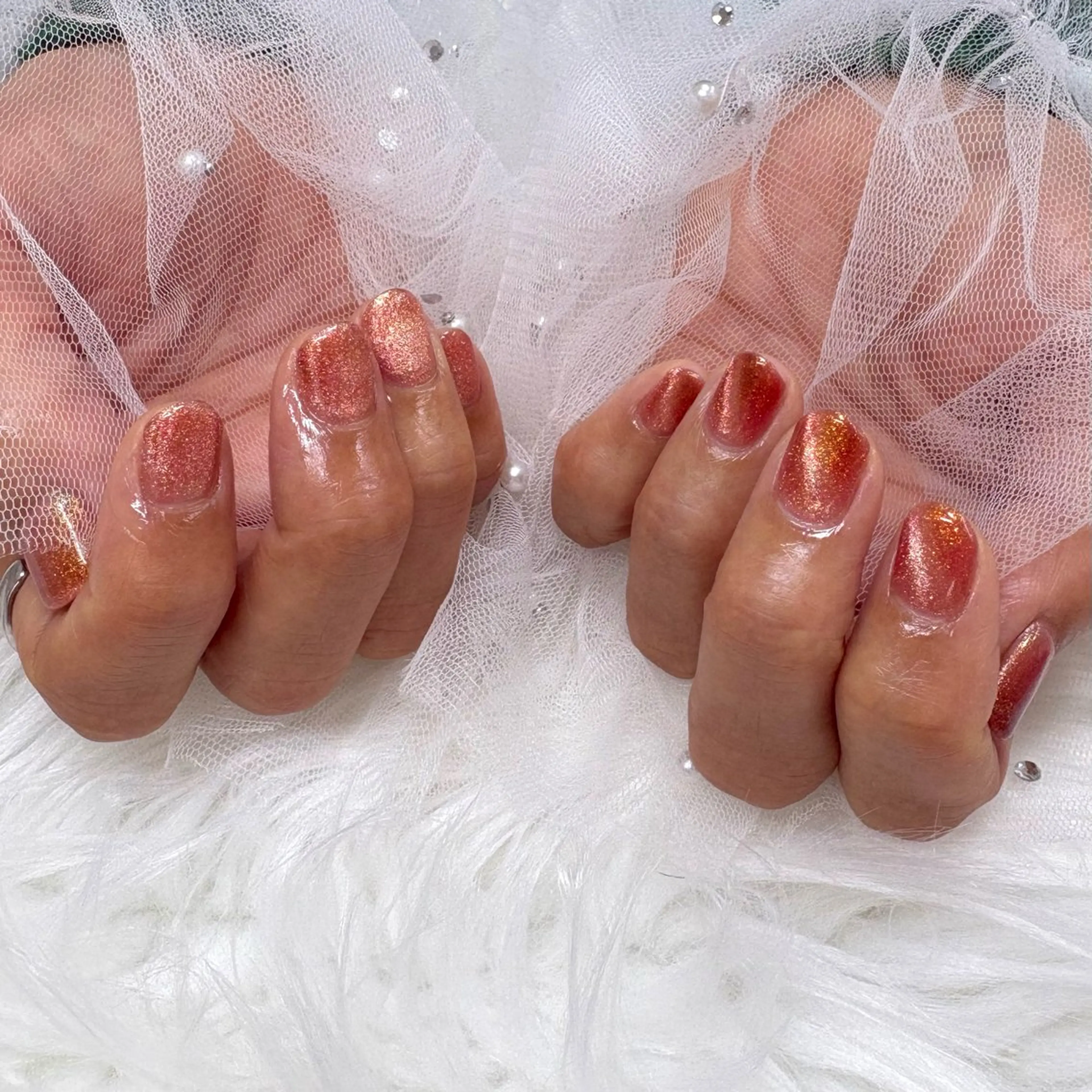 ネイル マグネットネイル オレンジ ハンドネイル SHINE nail salonのネイルデザイン