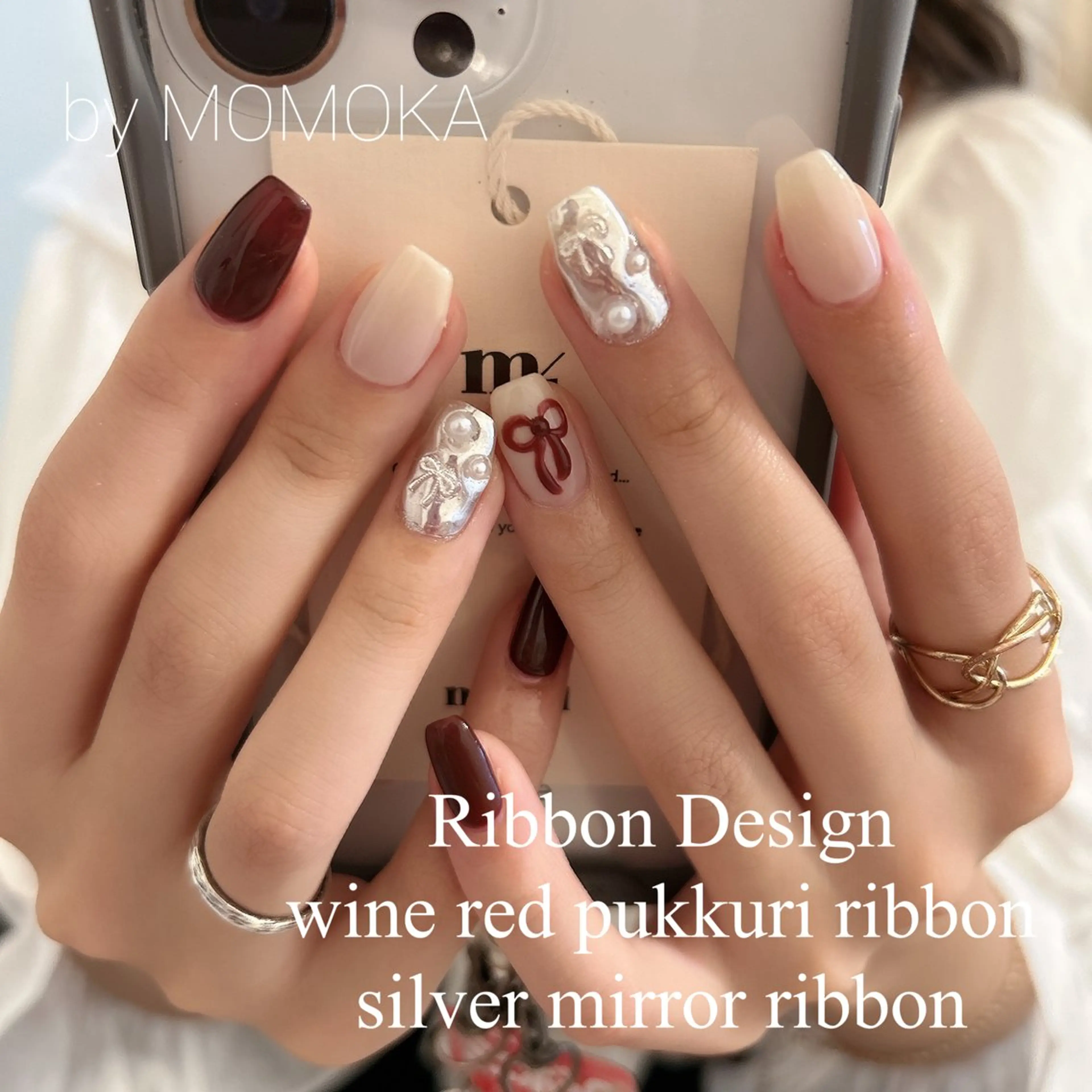 ネイル リボン ハンドネイル Momo nailsalonのネイルデザイン