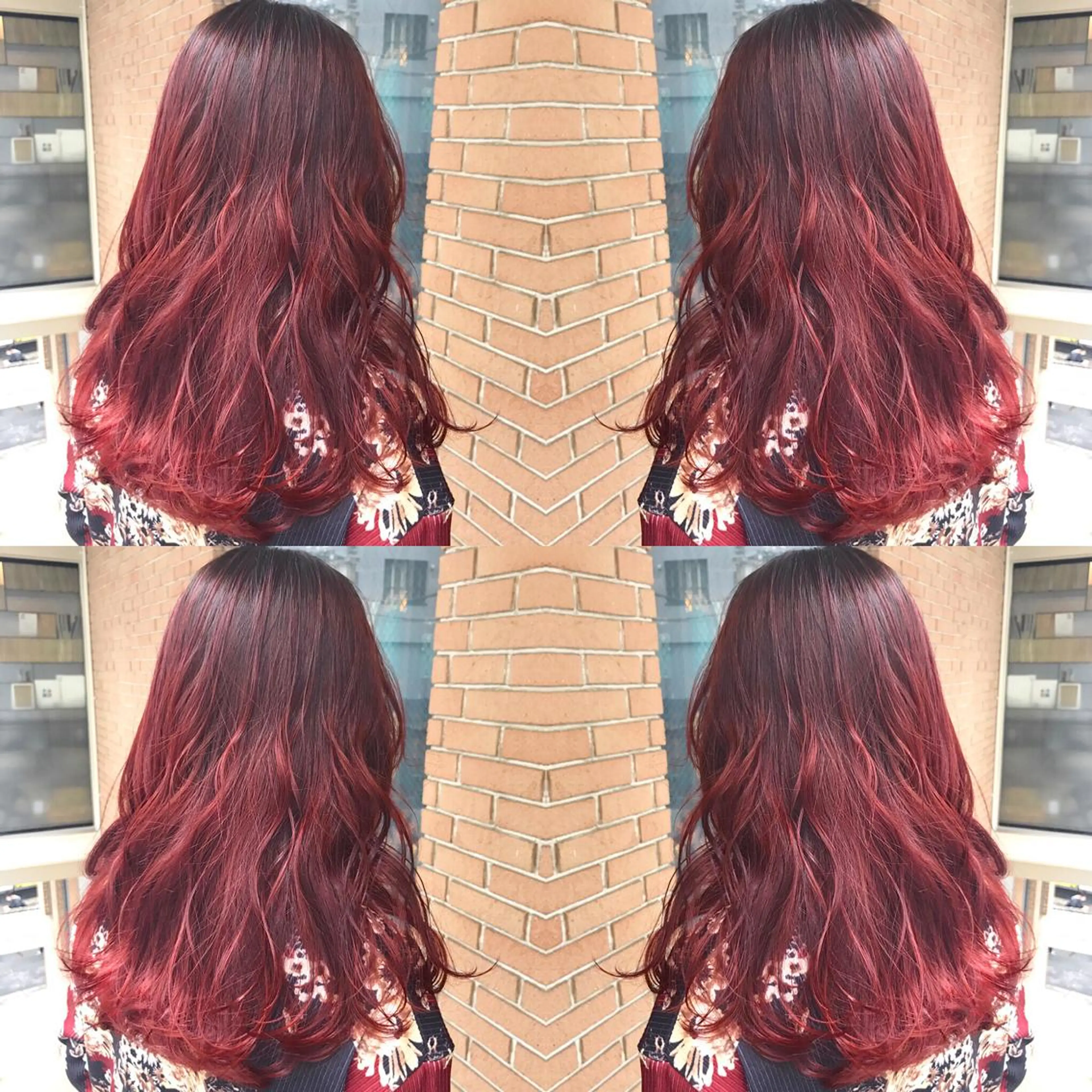 ロング カラー ヘアアレンジ ダブルカラー レッドカラー サロンドミルク 原宿のヘアスタイル