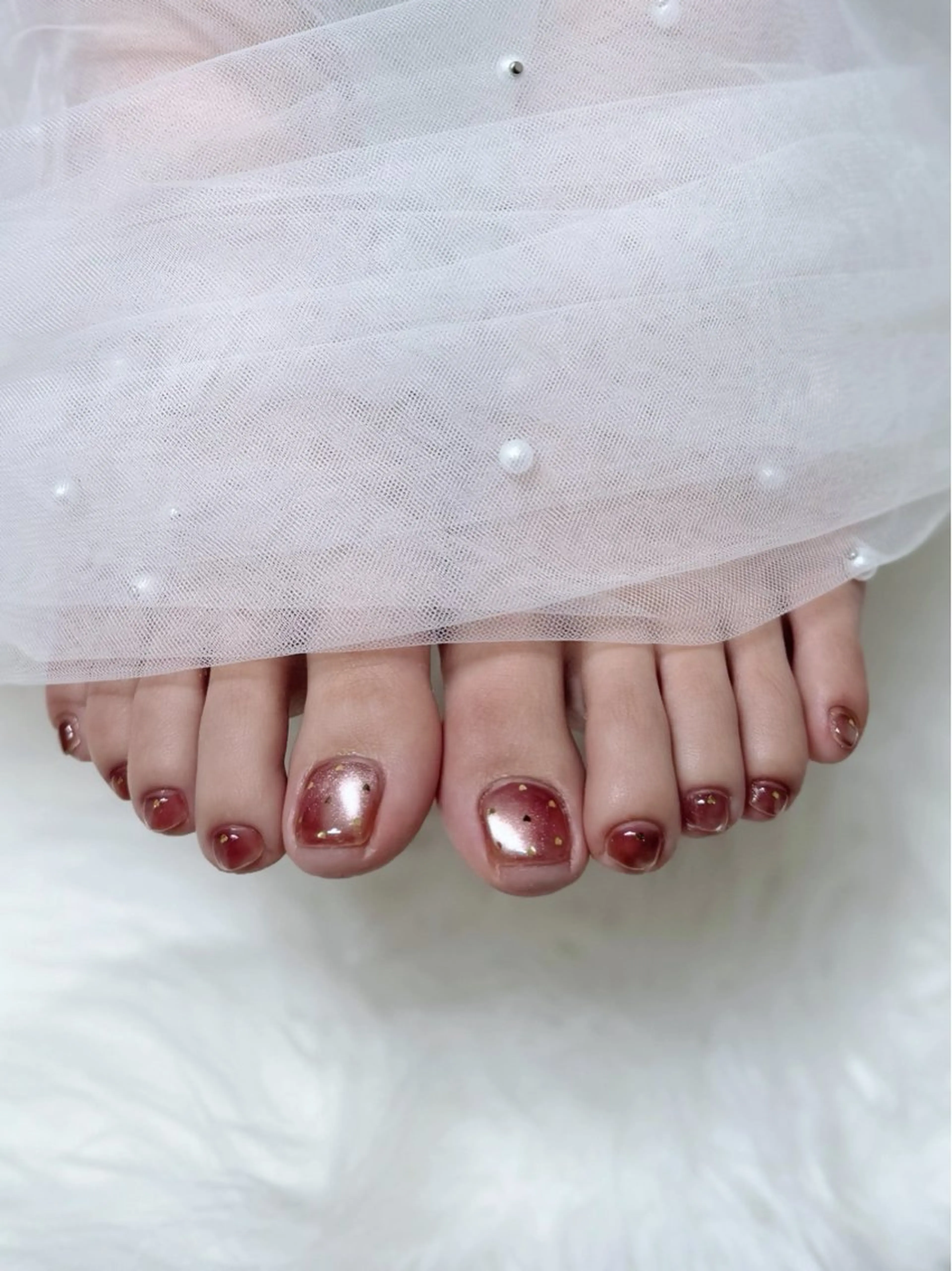 ネイル ボルドー フットネイル ハート フットネイル Lemonail _mkのネイルデザイン