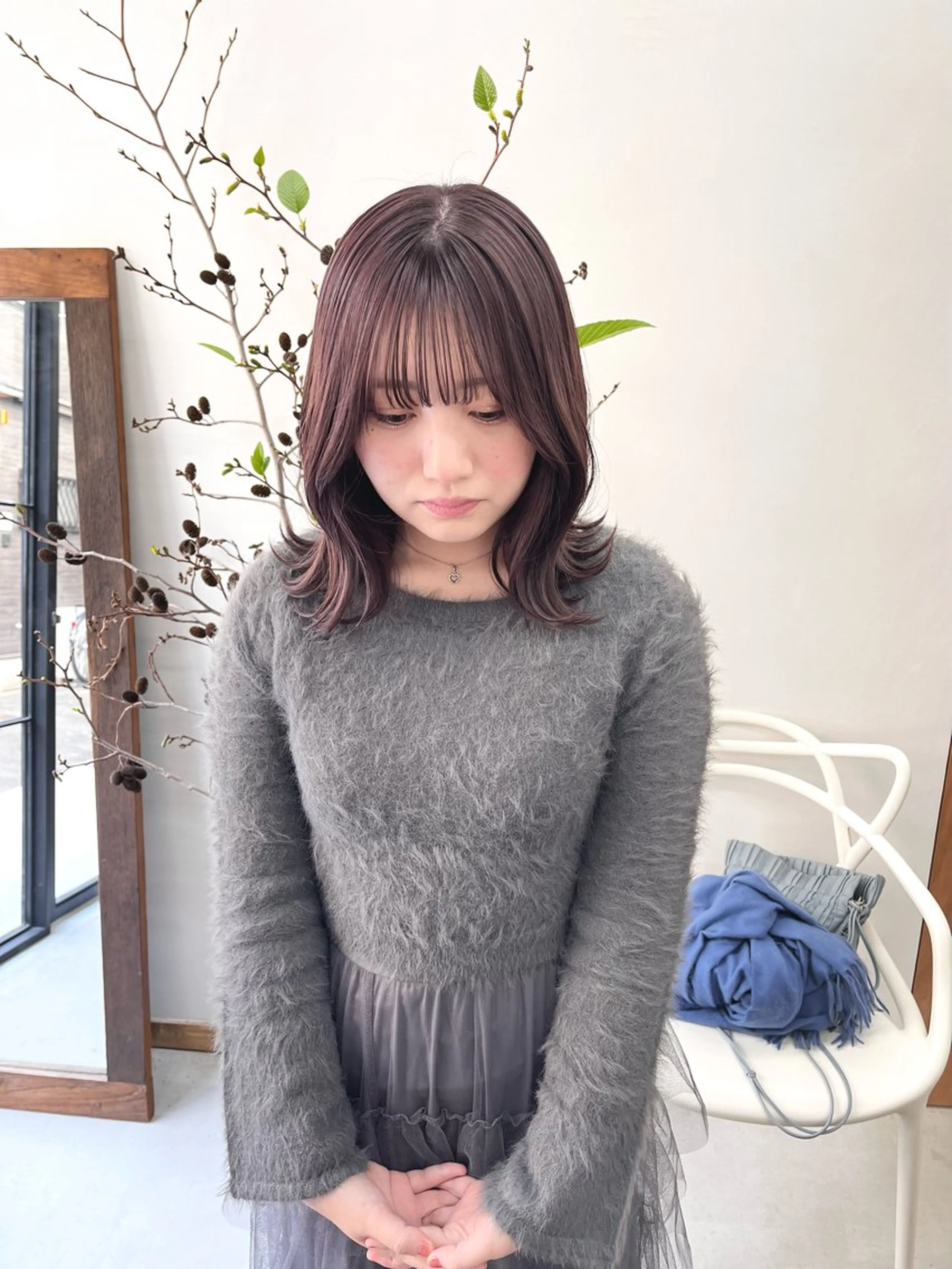 ミディアム カラー ヘアアレンジ ブリーチ ピンクカラー ena/ブリーチなし 透明感・レイヤー🎀のヘアスタイル