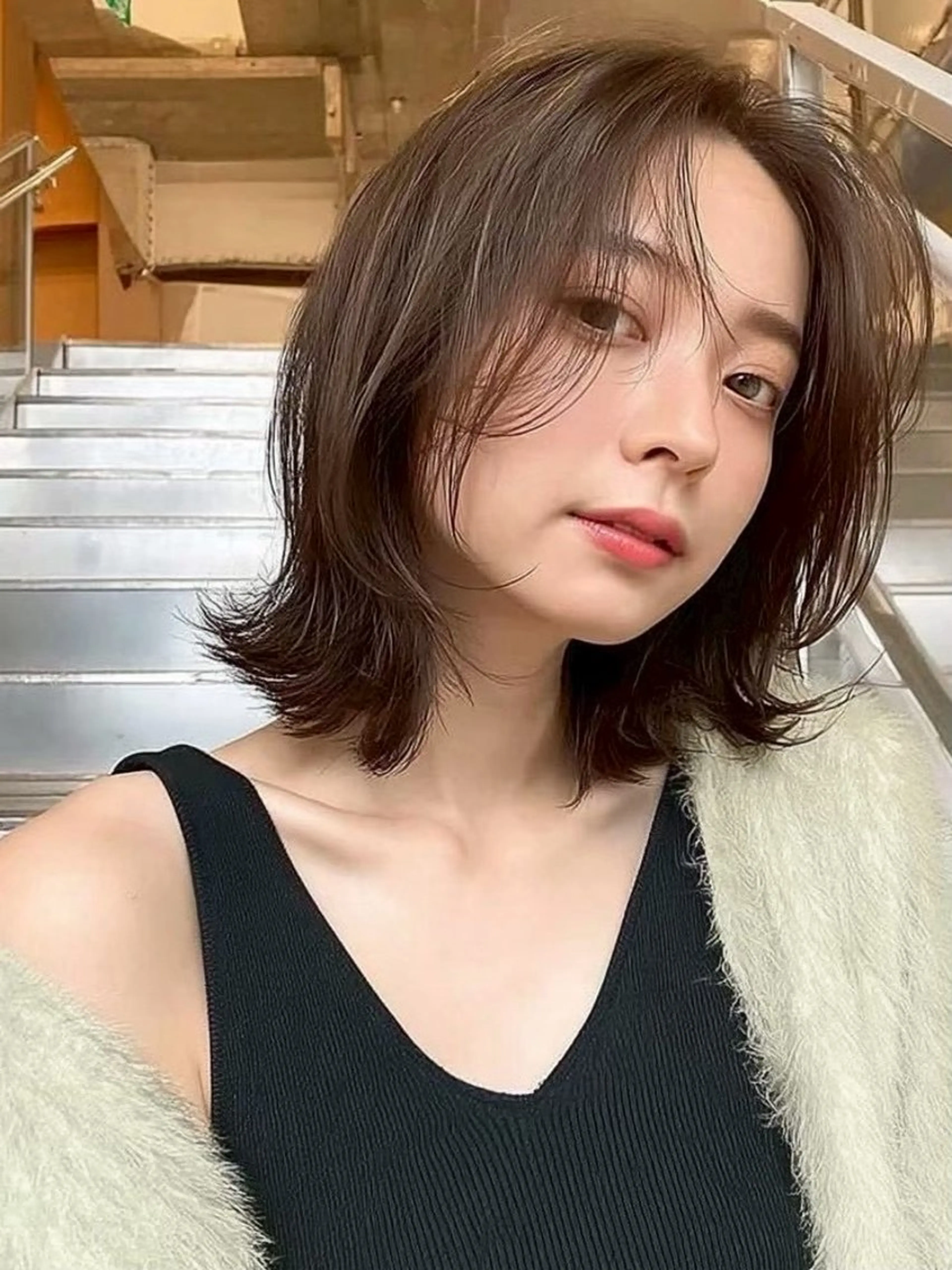 ミディアム 髪質改善 韓国風ヘア レイヤーカット 似合わせカット シースルーバング カット ヘアカラー Ayumu /京都／西院のヘアスタイル