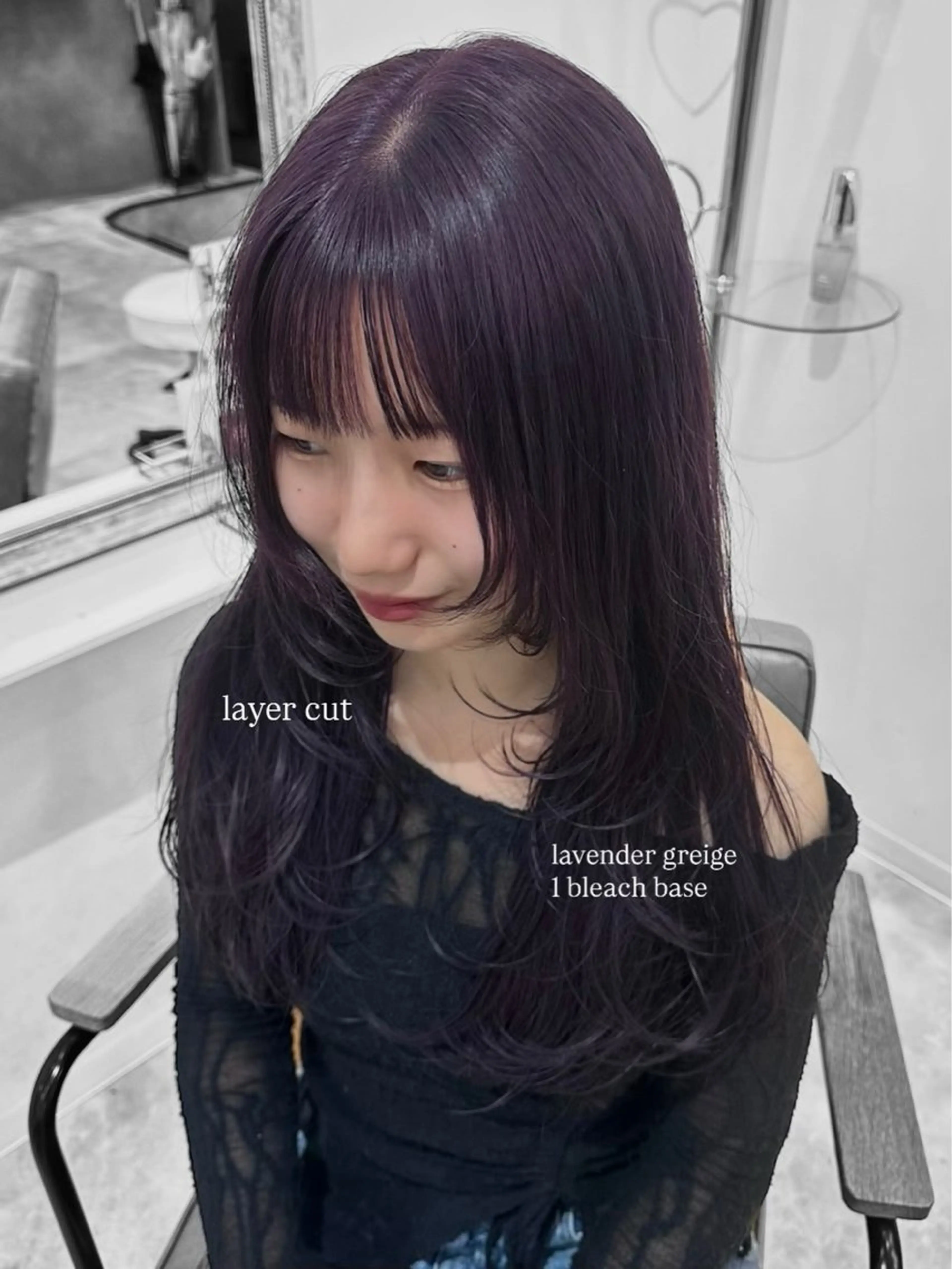 ロング カラー ブリーチ グレージュ ラベンダーカラー ラベンダーグレージュ ラベンダーグレー カット ヘアカラー トリートメント ura/デザイン/ ハイトーン/個性派のヘアスタイル