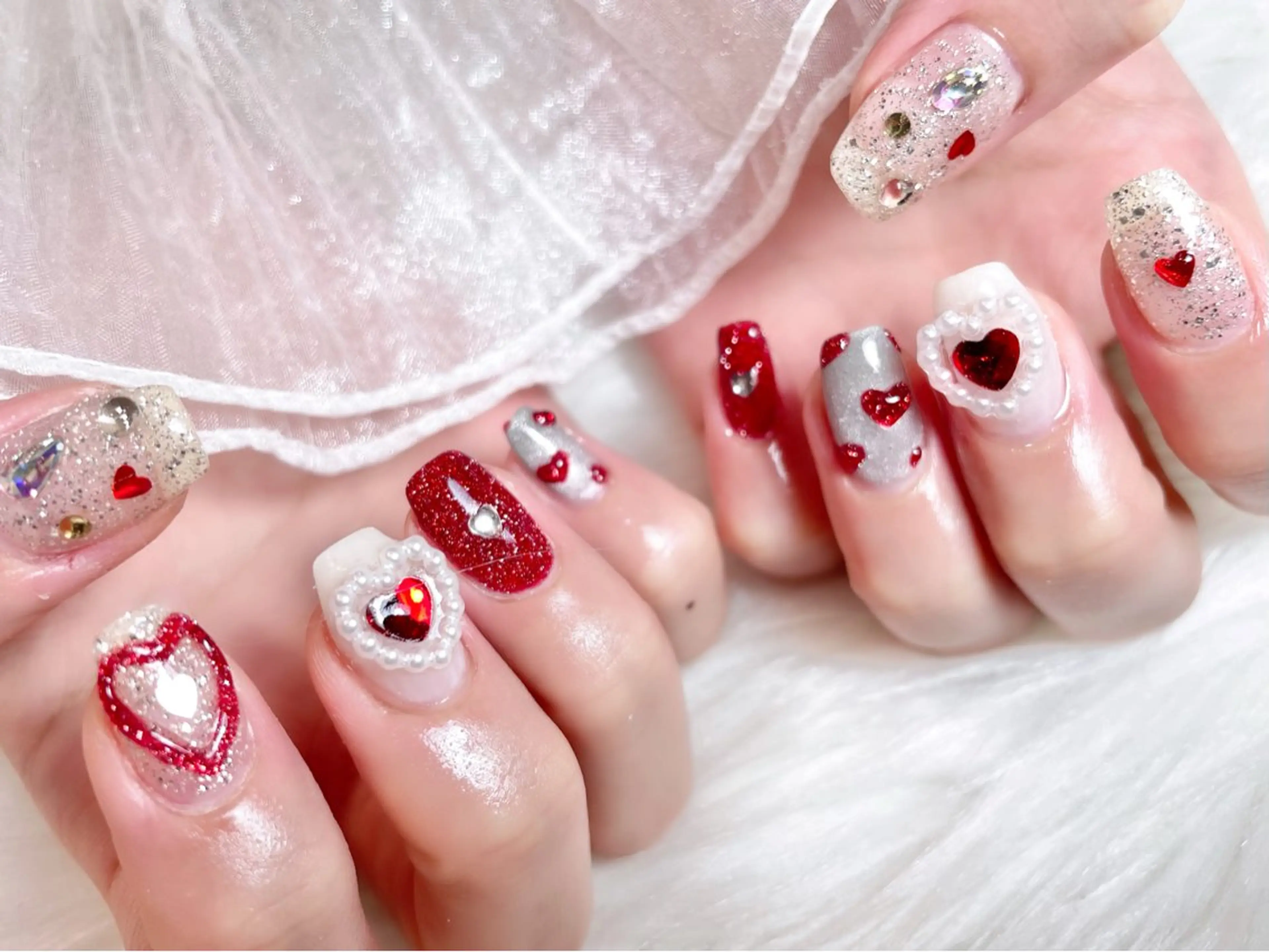 ネイル ジェルネイル ハート パラジェル ワンホンネイル ハンドネイル ゆりか ジョアアンジェ福島のネイルデザイン