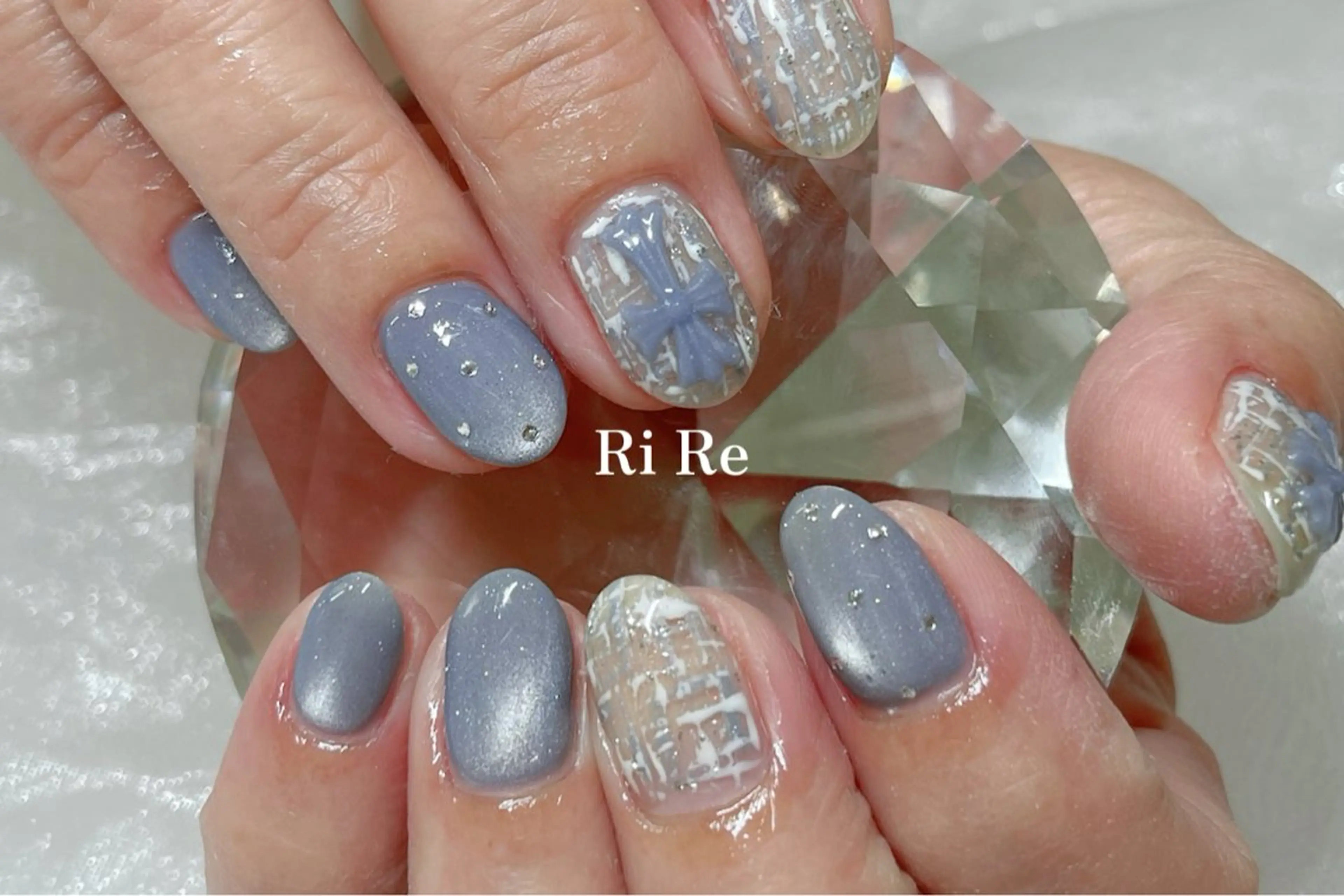 ネイル ブルー マグネットネイル ツイードネイル Nailsalon RiRe♡Reikaのネイルデザイン