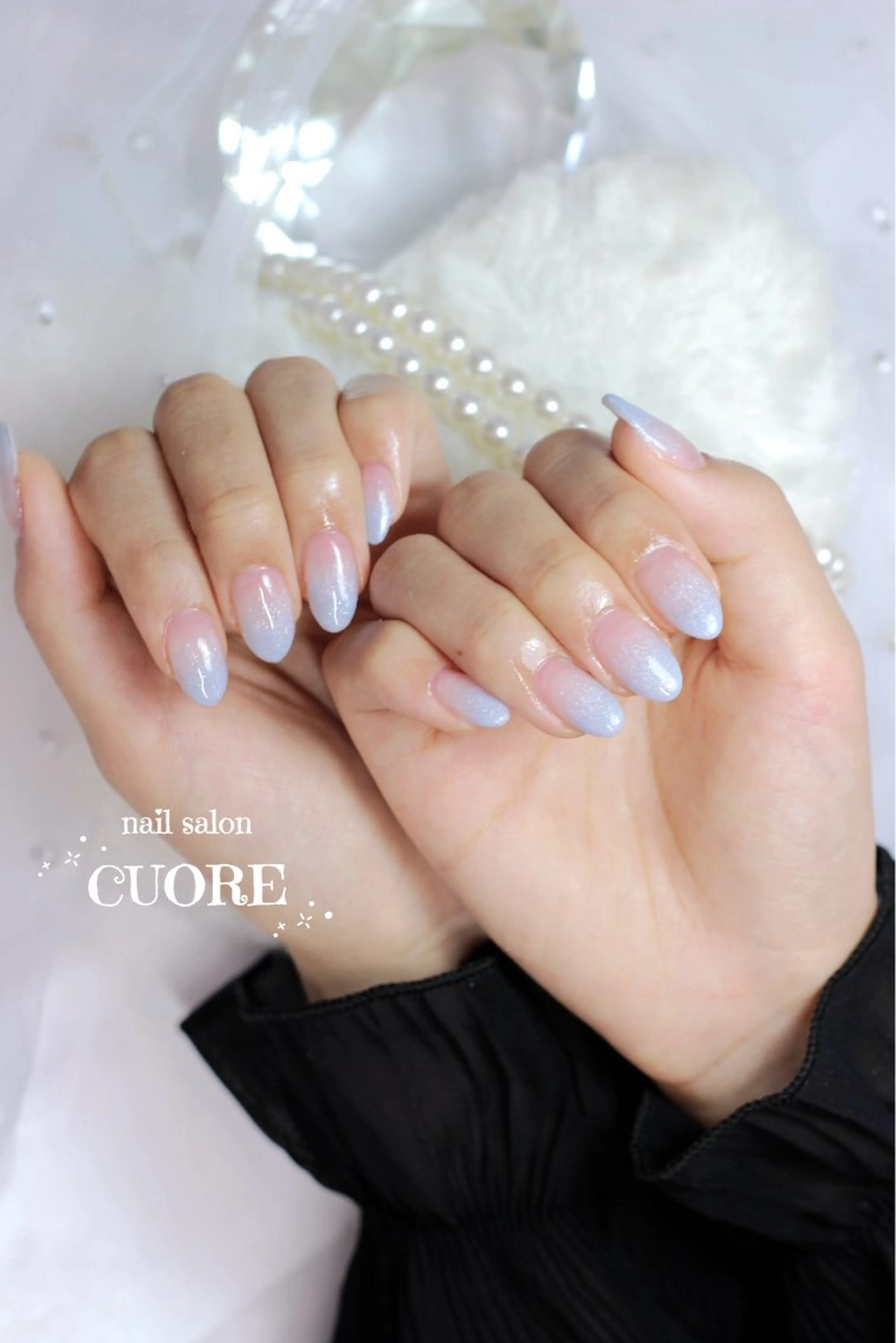 ネイル グラデーション 水色 オフィスネイル シンプルネイル 春ネイル ハンドネイル nail salon CUOREのネイルデザイン