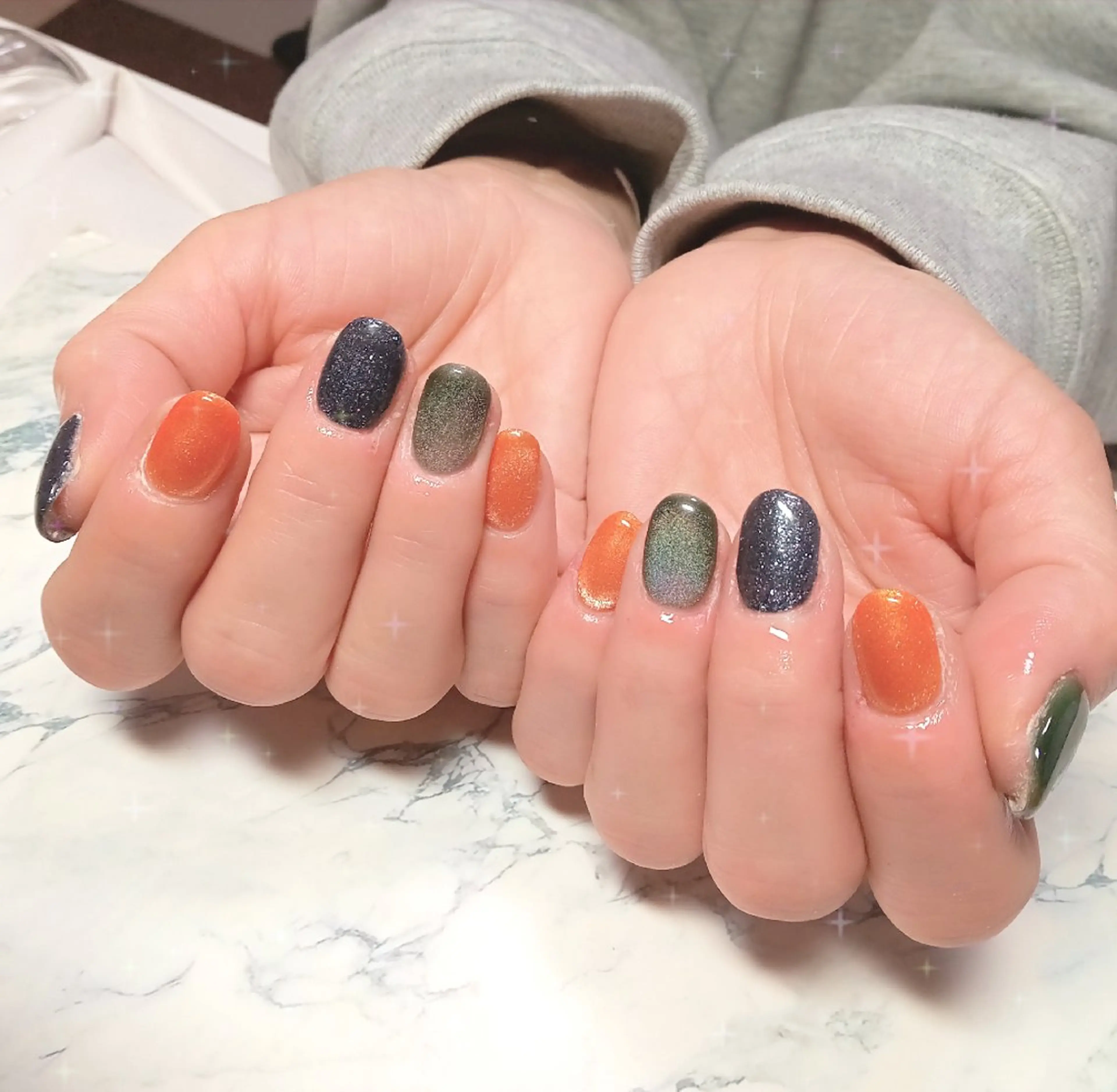 ネイル ハート キラキラネイル マグネットネイル ビー玉ネイル オフィスネイル ハンドネイル flure de neige yukiのネイルデザイン