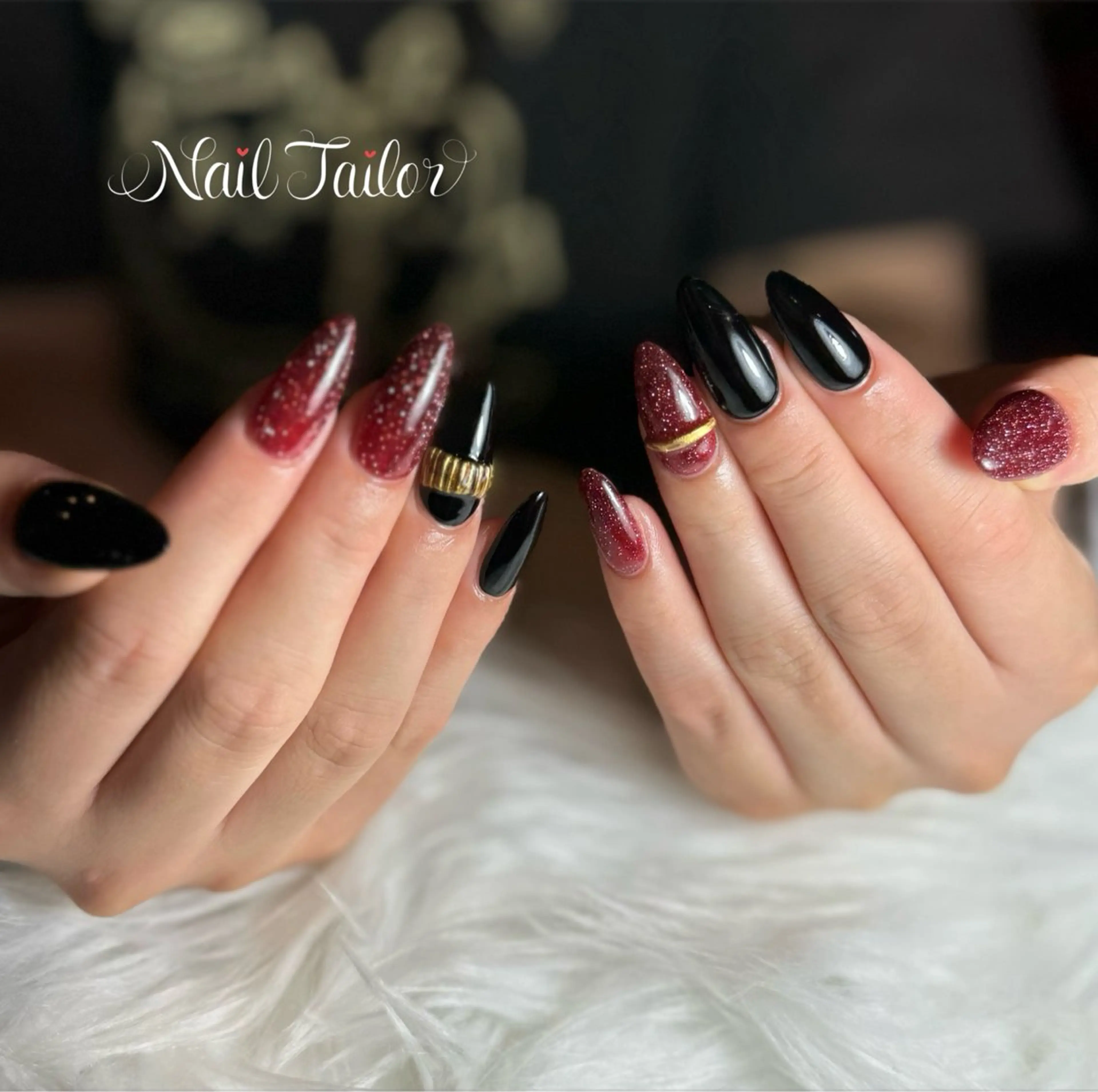 ネイル ボルドー 長さ出し フラッシュネイル キラキラネイル ラメ(グリッター) NailTailor ネイルテイラーのネイルデザイン