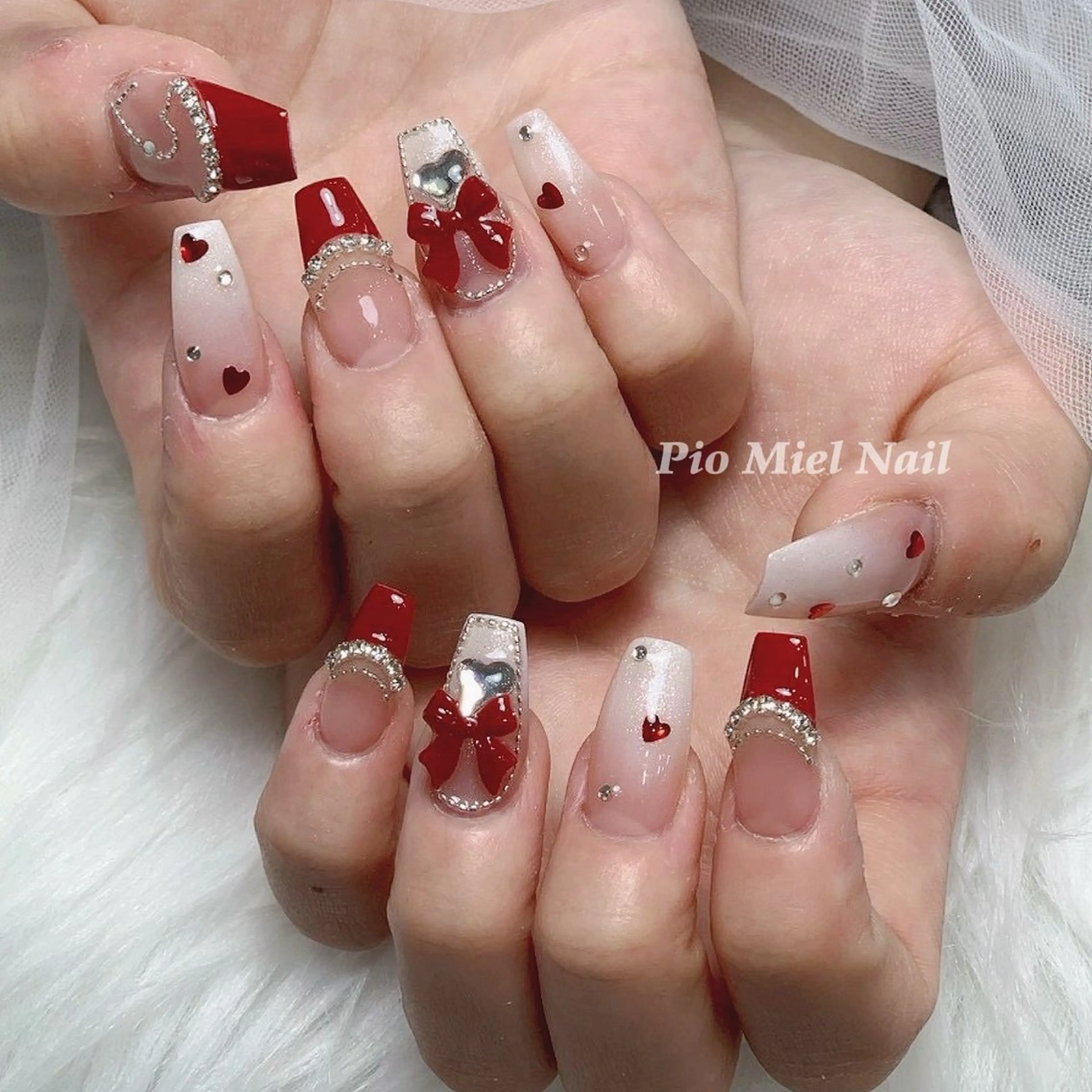 ネイル フレンチネイル ハート 韓国ネイル マグネットネイル ニュアンスネイル ハンドネイル momo 長さだしのネイルデザイン