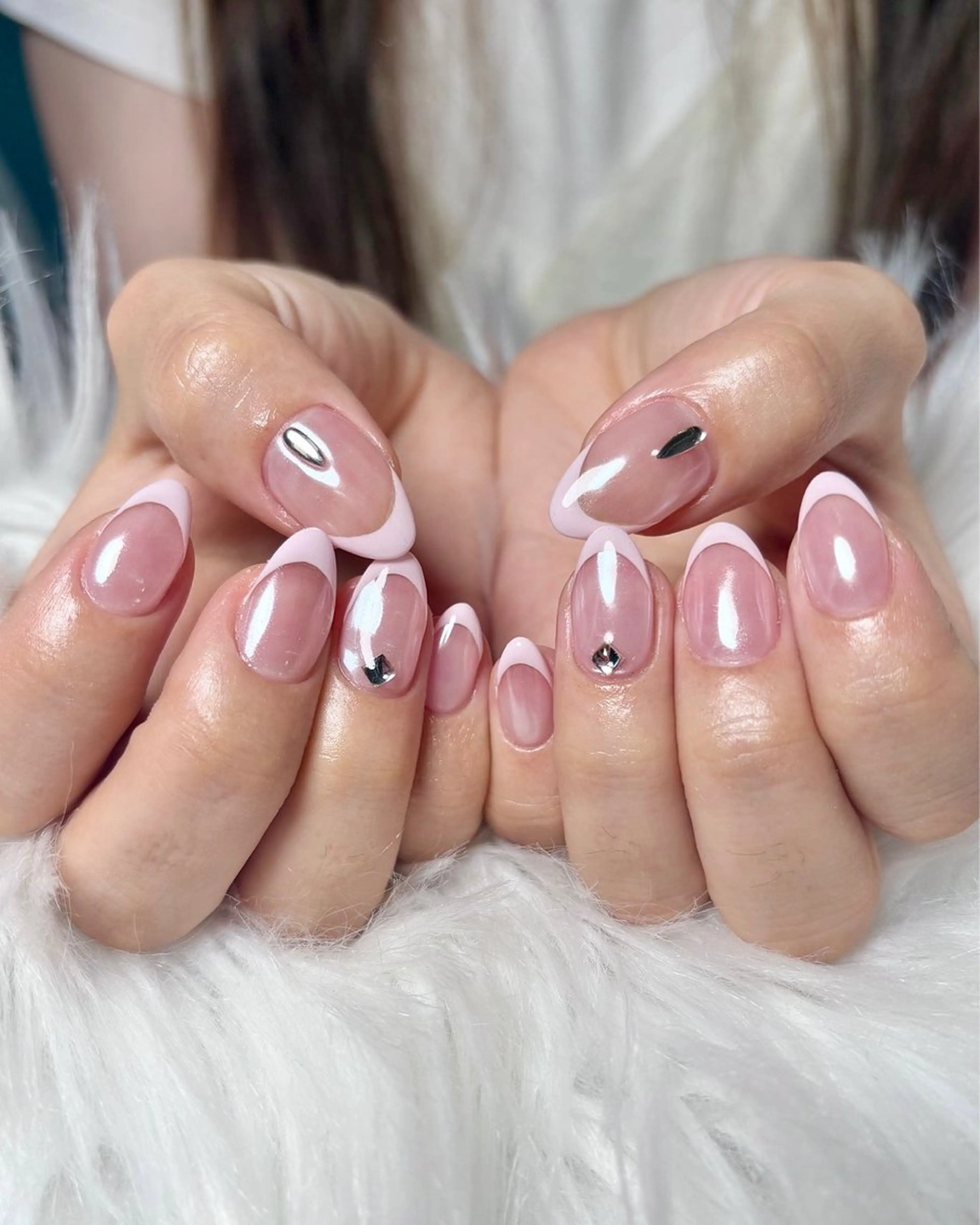 ネイル フレンチネイル ミラーネイル ピンク ホワイト ハンドネイル haac nailsのネイルデザイン