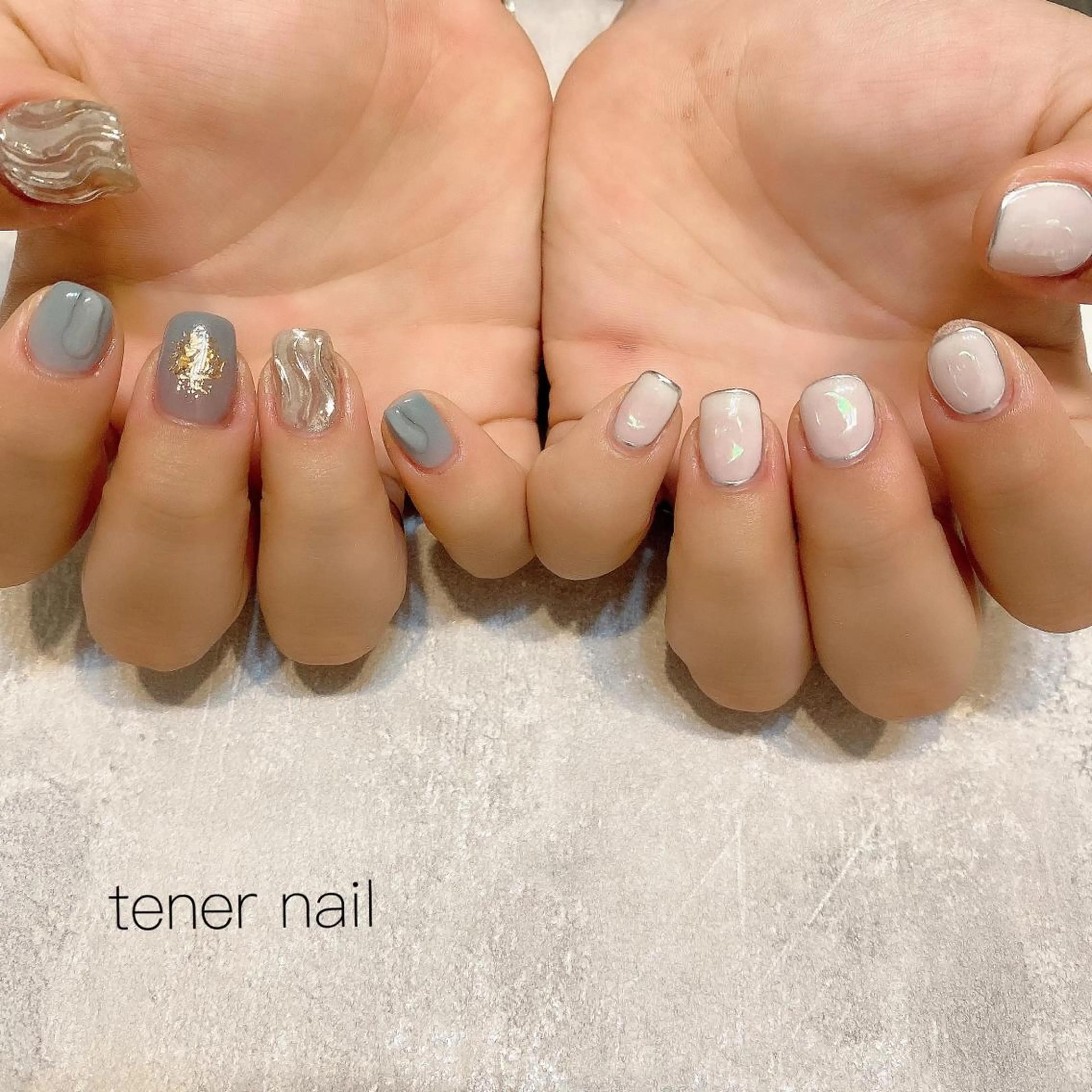 ネイル ブルー クリアネイル ホワイト テネルネイル tener nailのネイルデザイン